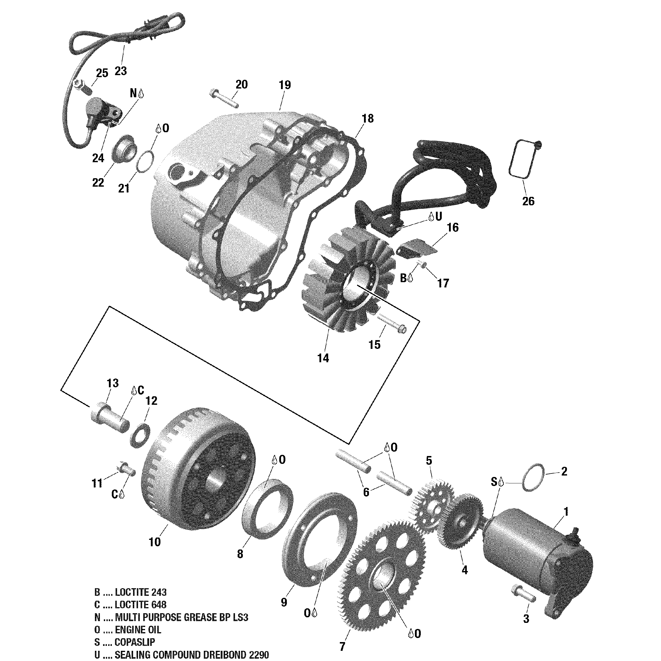 An Image of a Genuine Can-Am Parts Schematic Diagram showing the schematic - MAGNETO AND ELECTRIC STARTER - 1010R