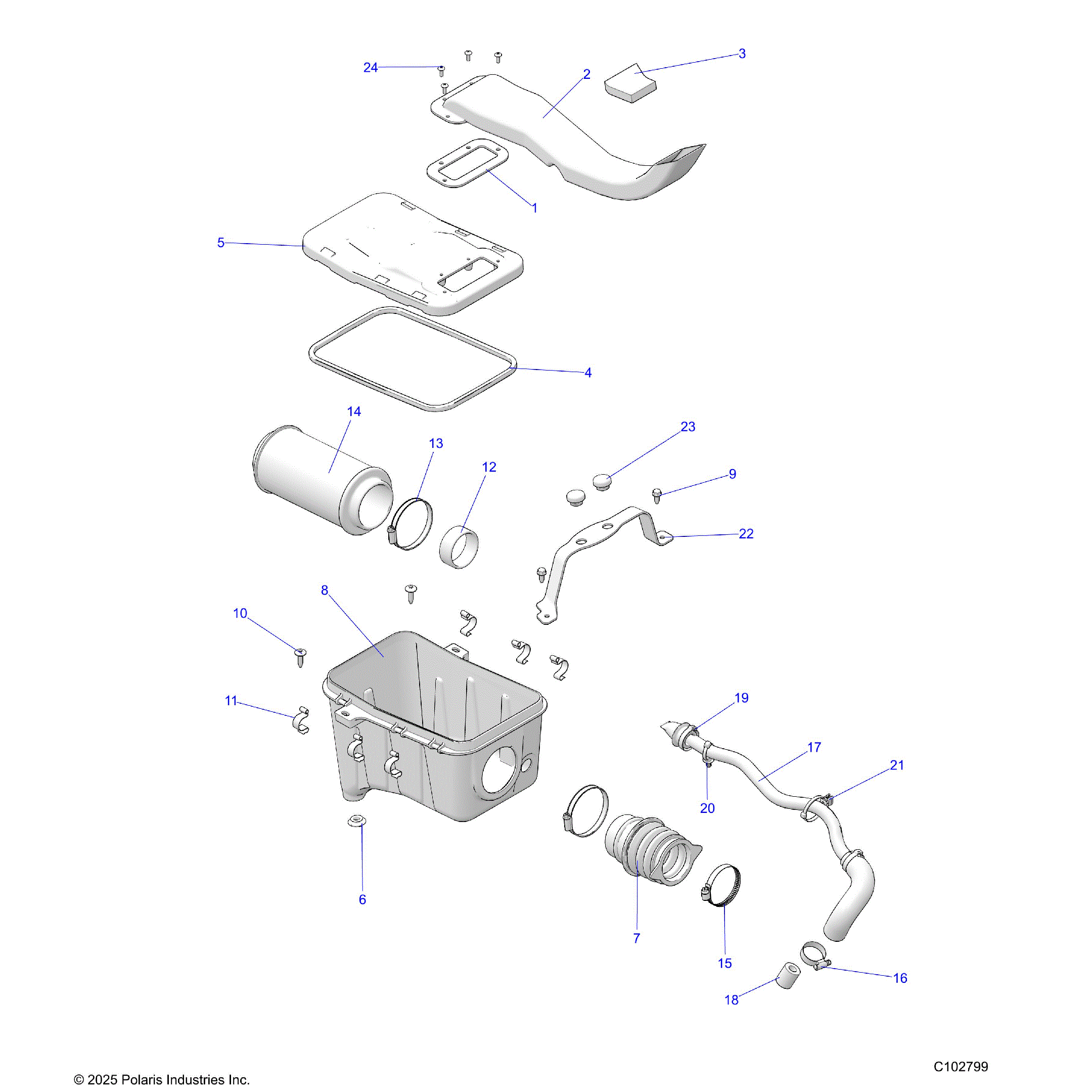 An Image of a Genuine Polaris Parts Schematic Diagram showing the schematic - ENGINE: AIR INTAKE SYSTEM - 2026 POLARIS SPORTSMAN TOURING 570