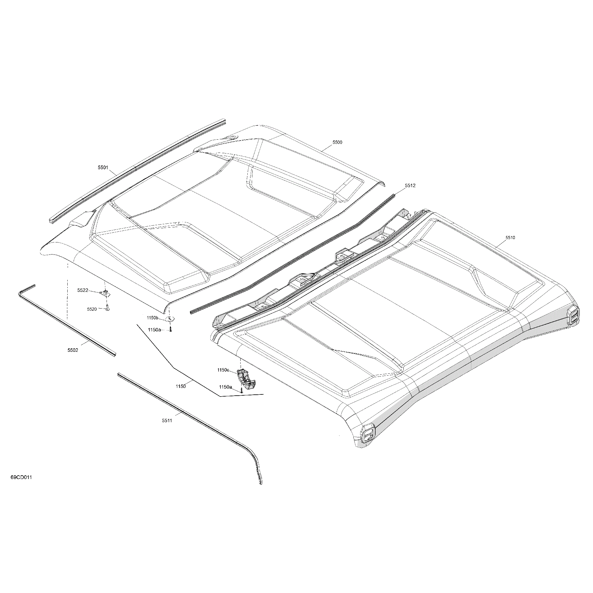 An Image of a Genuine Can-Am Parts Schematic Diagram showing the schematic - BODY - ROOF