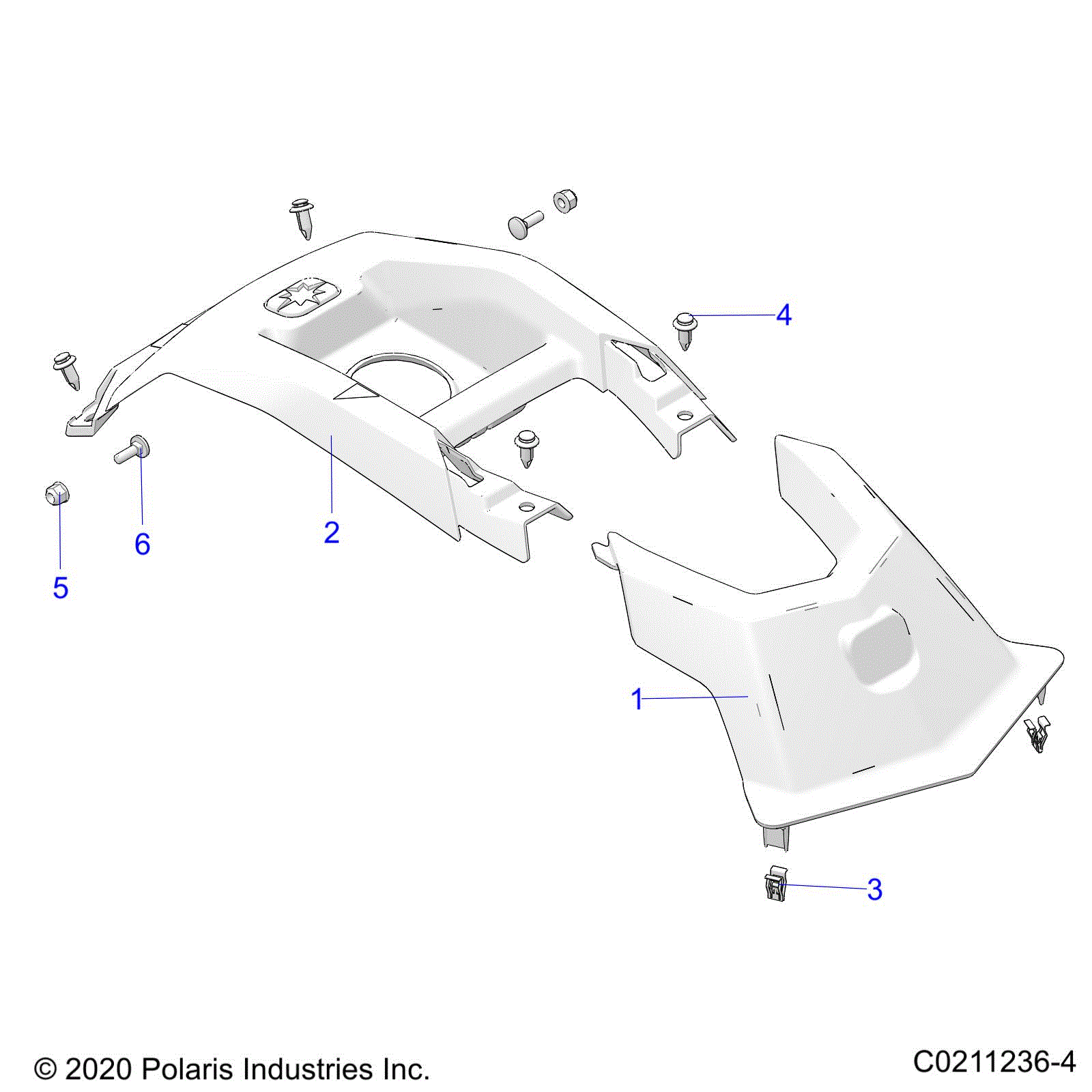 An Image of a Genuine Polaris Parts Schematic Diagram showing the schematic - BODY: FRONT COVER - 2021 POLARIS SPORTSMAN 570 HUNTER EDITION