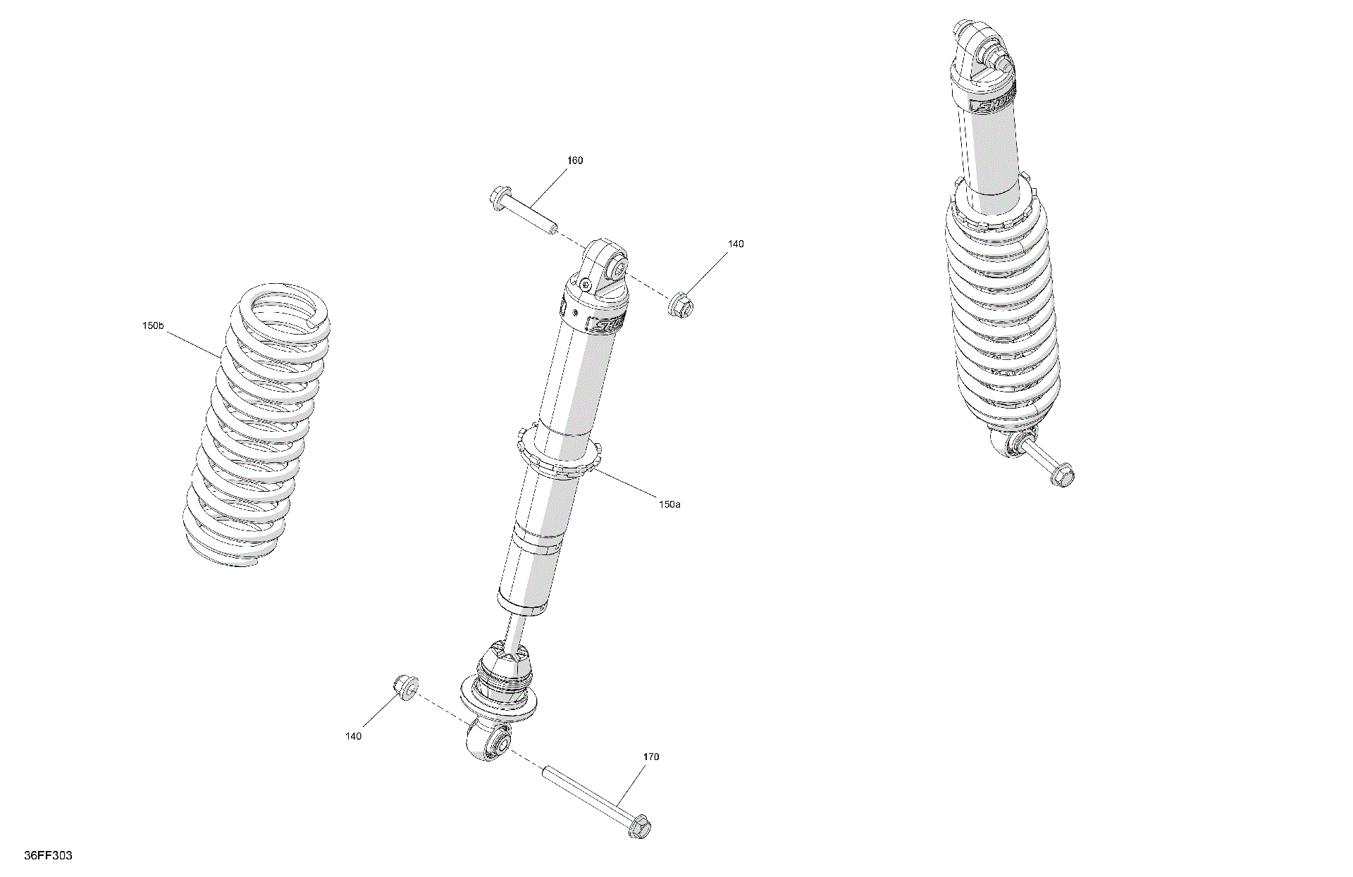 An Image of a Genuine Can-Am Parts Schematic Diagram showing the schematic - SUSPENSION - REAR SHOCKS