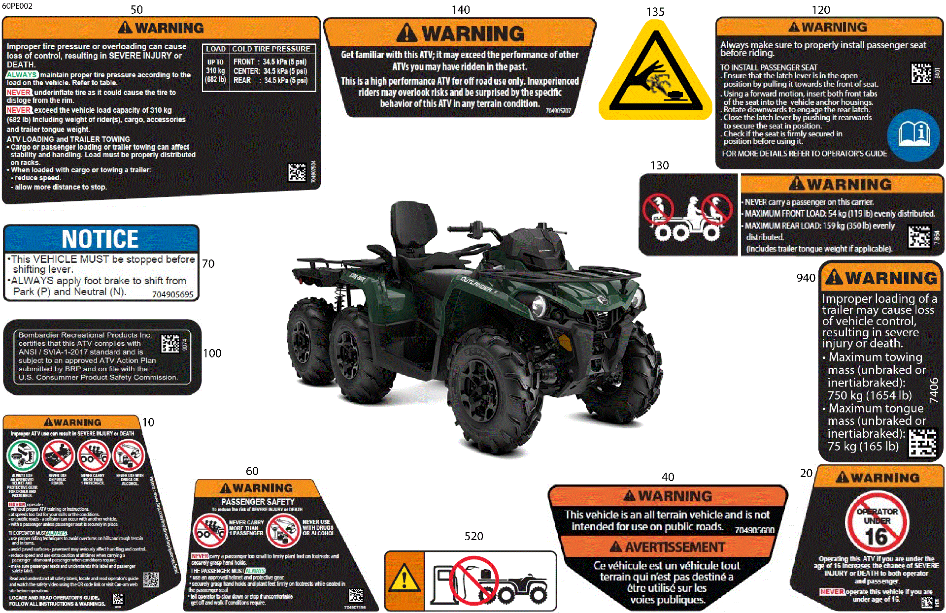 An Image of a Genuine Can-Am Parts Schematic Diagram showing the schematic - BODY - WARNING DECALS