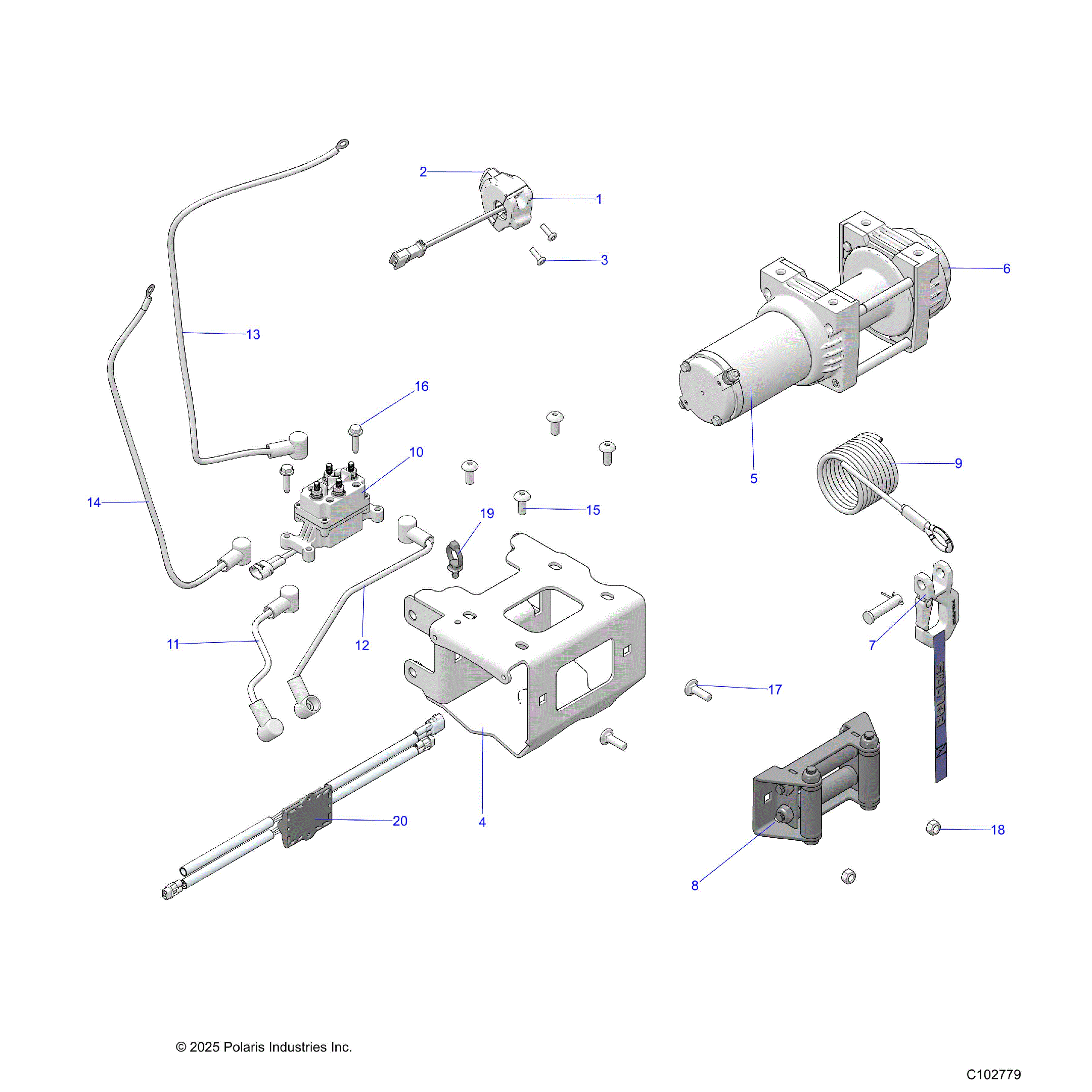 An Image of a Genuine Polaris Parts Schematic Diagram showing the schematic - CHASSIS: WINCH - 2026 POLARIS SPORTSMAN TOURING XP 1000