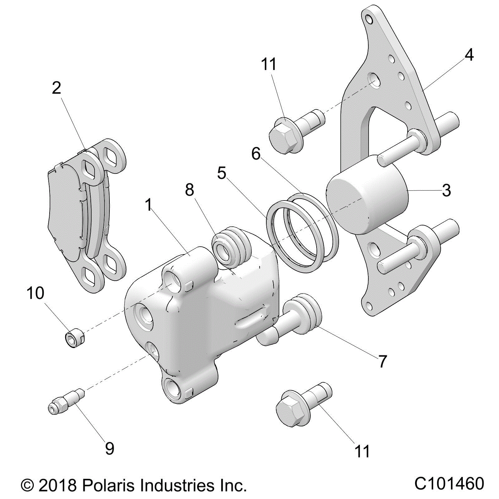 An Image of a Genuine Polaris Parts Schematic Diagram showing the schematic - BRAKES: FRONT CALIPER - 2022 POLARIS SCRAMBLER XP 1000 S 55"