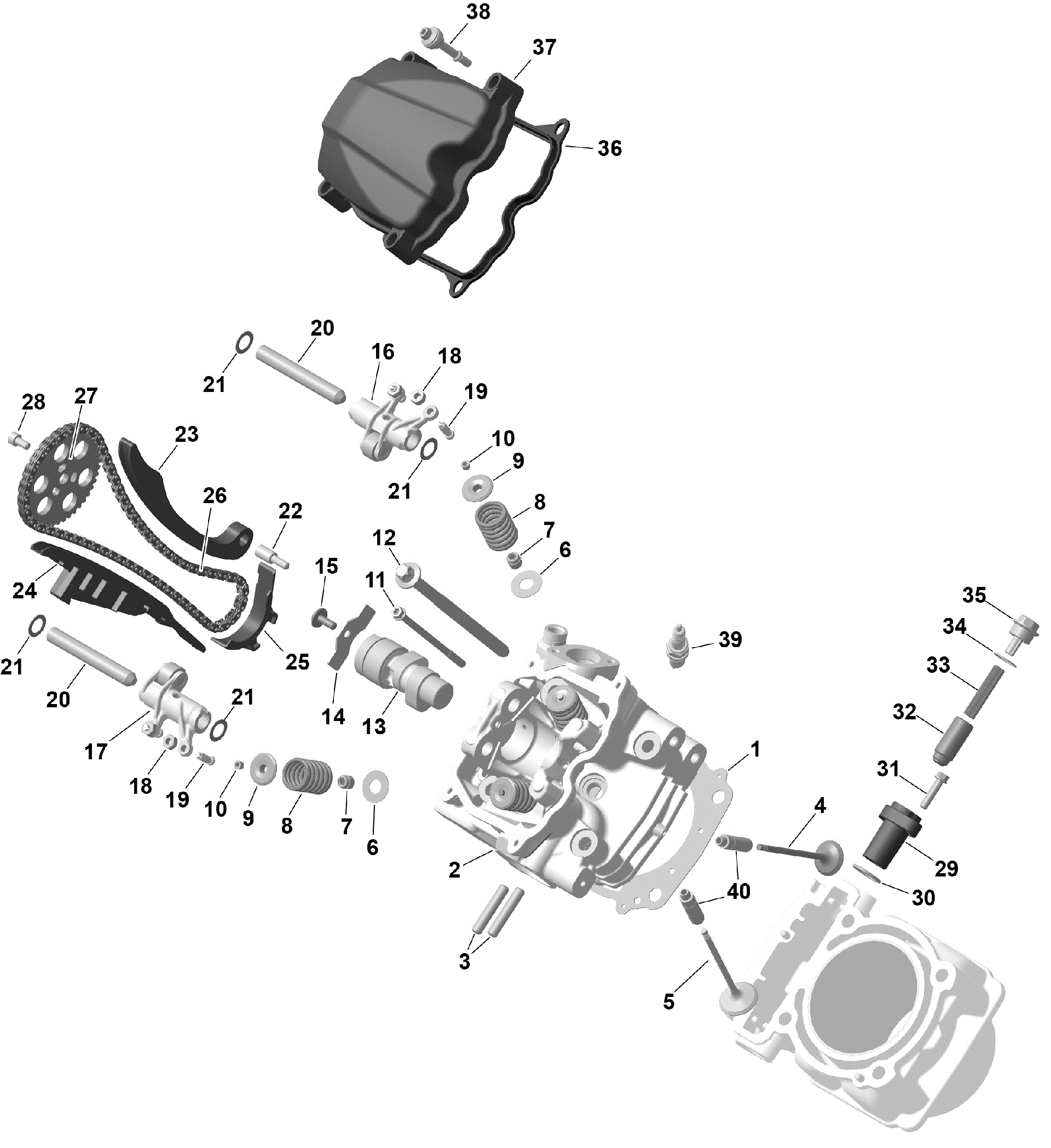 An Image of a Genuine Can-Am Parts Schematic Diagram showing the schematic - ROTAX - FRONT CYLINDER HEAD