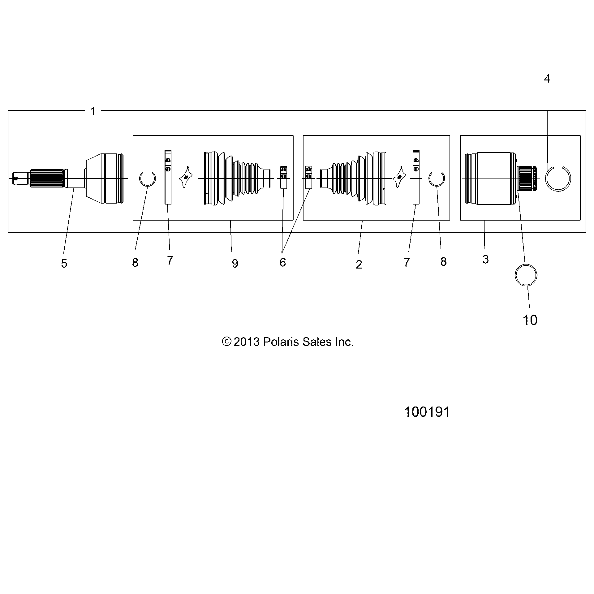 An Image of a Genuine Polaris Parts Schematic Diagram showing the schematic - DRIVE TRAIN: REAR DRIVE SHAFT - 2016 POLARIS SPORTSMAN 570 EFI HD