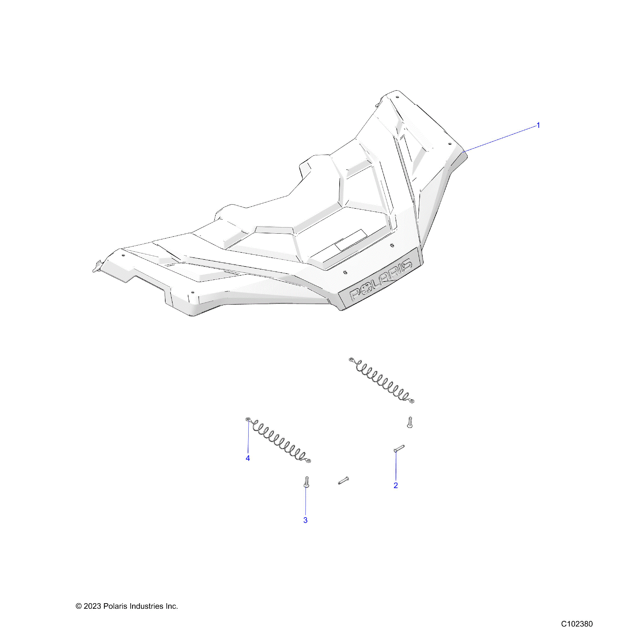 An Image of a Genuine Polaris Parts Schematic Diagram showing the schematic - BODY: FRONT STORAGE COVER - 2022 POLARIS SPORTSMAN 570 SP TRAIL RIDE COMMAND