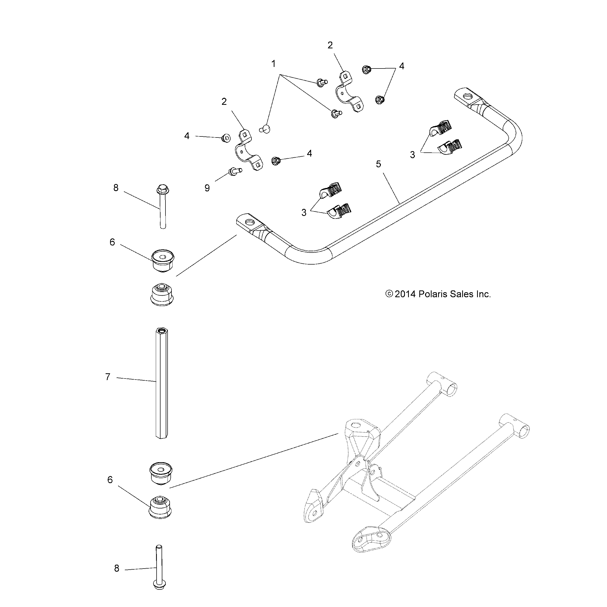 An Image of a Genuine Polaris Parts Schematic Diagram showing the schematic - SUSPENSION: STABILIZER BAR - 2015 POLARIS SCRAMBLER 850