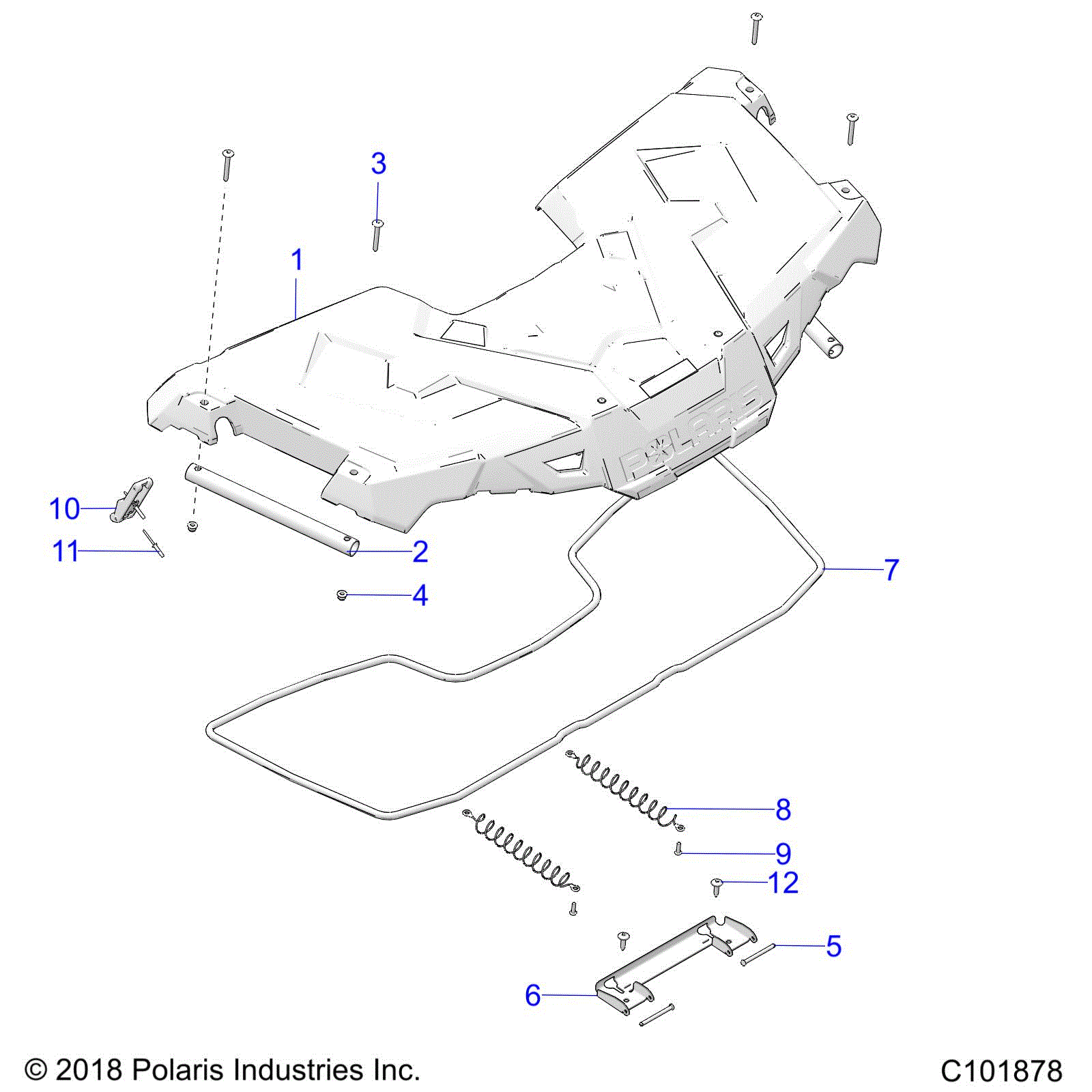 An Image of a Genuine Polaris Parts Schematic Diagram showing the schematic - BODY: STORAGE FRONT - 2020 POLARIS SPORTSMAN 570 UTILITY