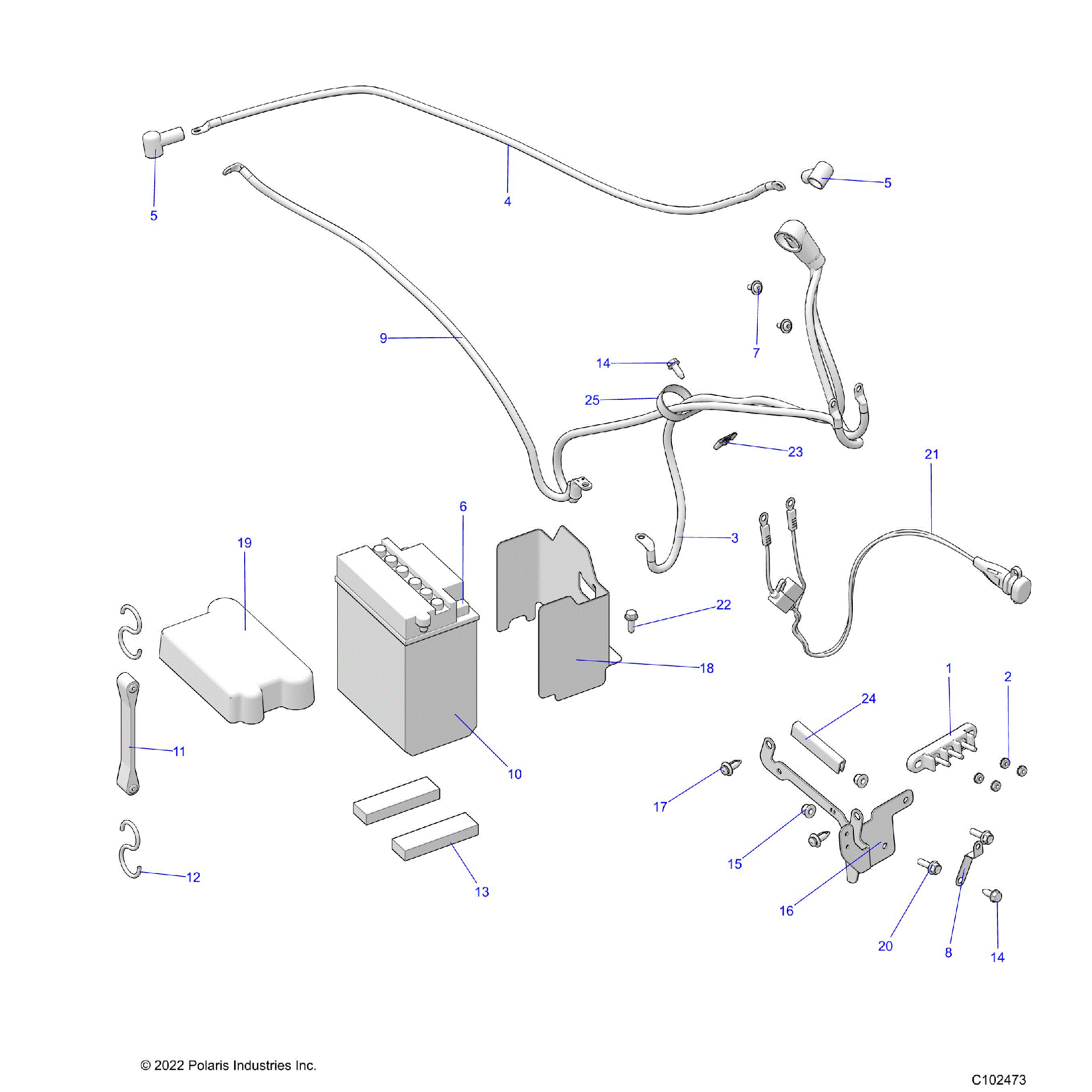 An Image of a Genuine Polaris Parts Schematic Diagram showing the schematic - ELECTRICAL: BATTERY - 2022 POLARIS SPORTSMAN TOURING 570