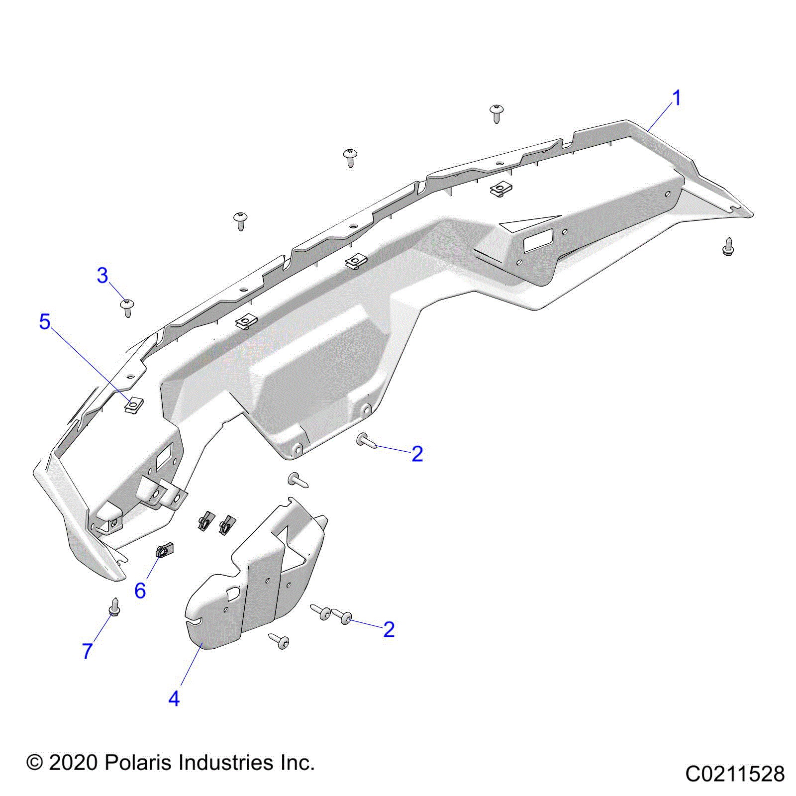 An Image of a Genuine Polaris Parts Schematic Diagram showing the schematic - BODY: REAR BUMPER - 2024 POLARIS SPORTSMAN 570 HUNTER EDITION