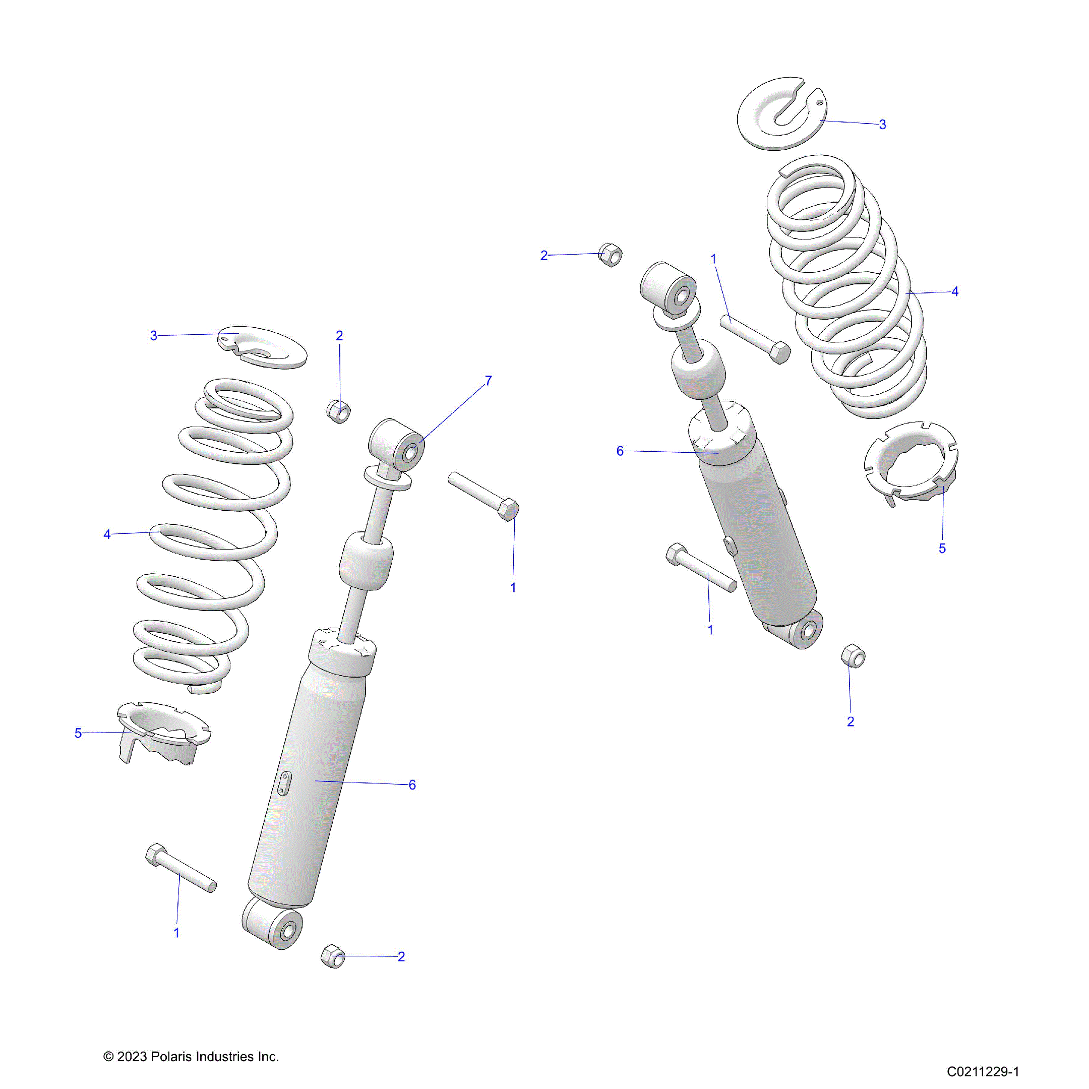 An Image of a Genuine Polaris Parts Schematic Diagram showing the schematic - SUSPENSION: REAR SHOCK and MOUNTING - 2021 POLARIS SPORTSMAN 570 UTILITY