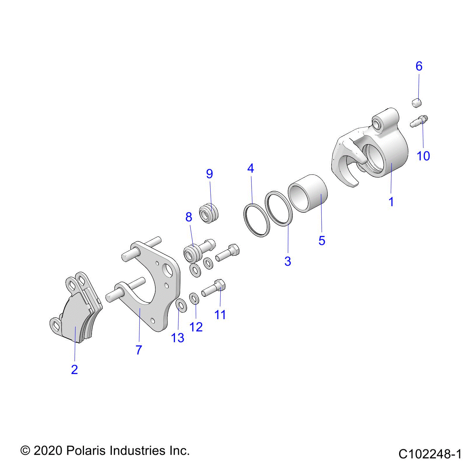 An Image of a Genuine Polaris Parts Schematic Diagram showing the schematic - BRAKES: FRONT CALIPER - 2023 POLARIS SPORTSMAN 570 6X6