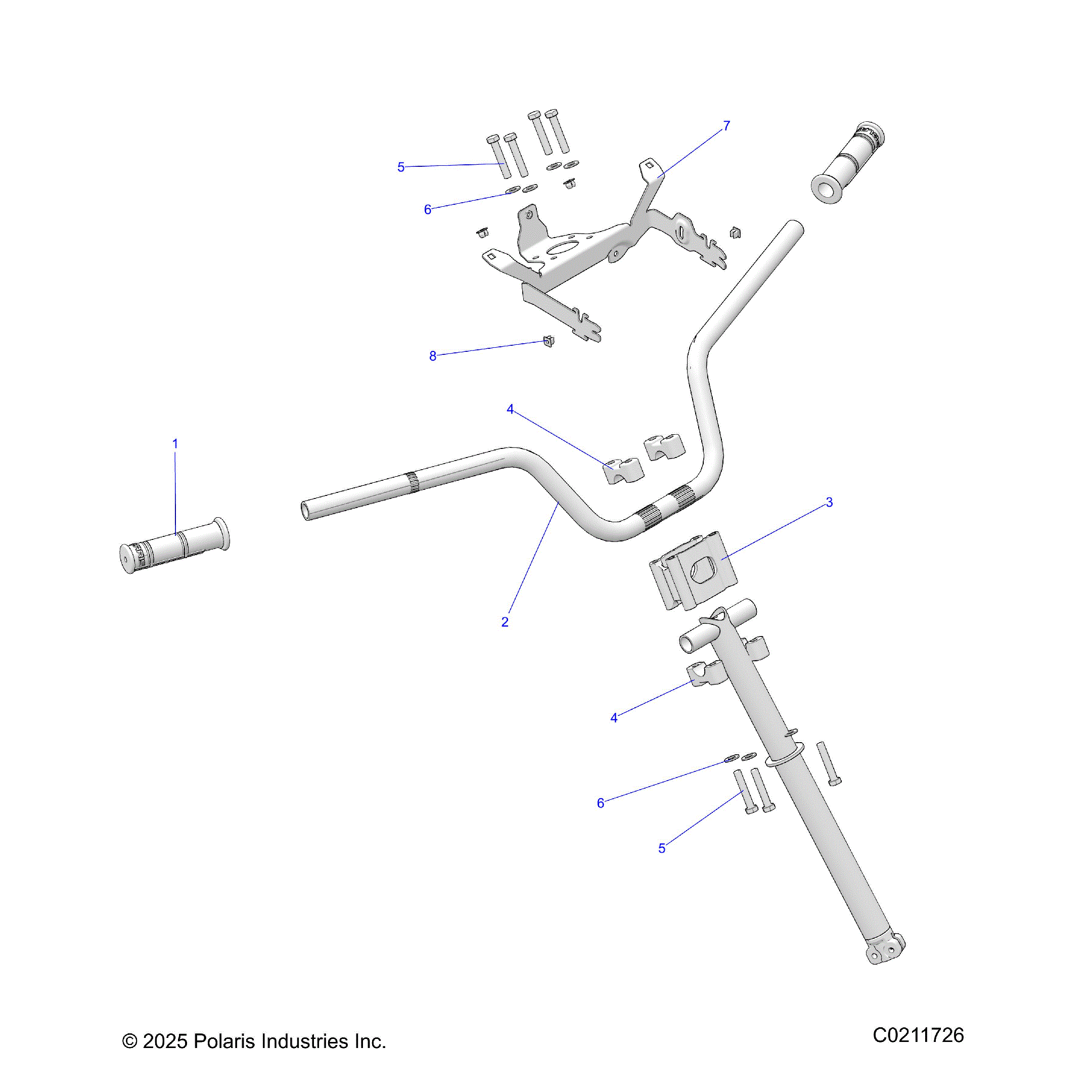 An Image of a Genuine Polaris Parts Schematic Diagram showing the schematic - STEERING: HANDLEBAR and CLAMPS - 2026 POLARIS SCRAMBLER XP 1000 S 49S
