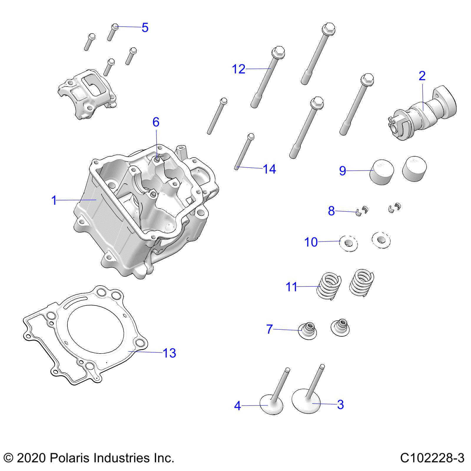 An Image of a Genuine Polaris Parts Schematic Diagram showing the schematic - ENGINE: CYLINDER HEAD CAM and VALVES - 2025 POLARIS SPORTSMAN 450 HO EPS 50S