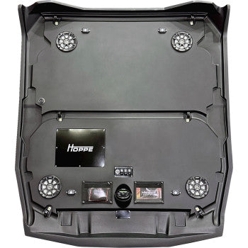 The 1000 6 Honda Pioneer Audio Shade 4 Speaker by Hoppe Industries features weather-resistant speakers, control buttons, a Hoppe-branded panel, and dual rectangular displays in a durable fiberglass shell.