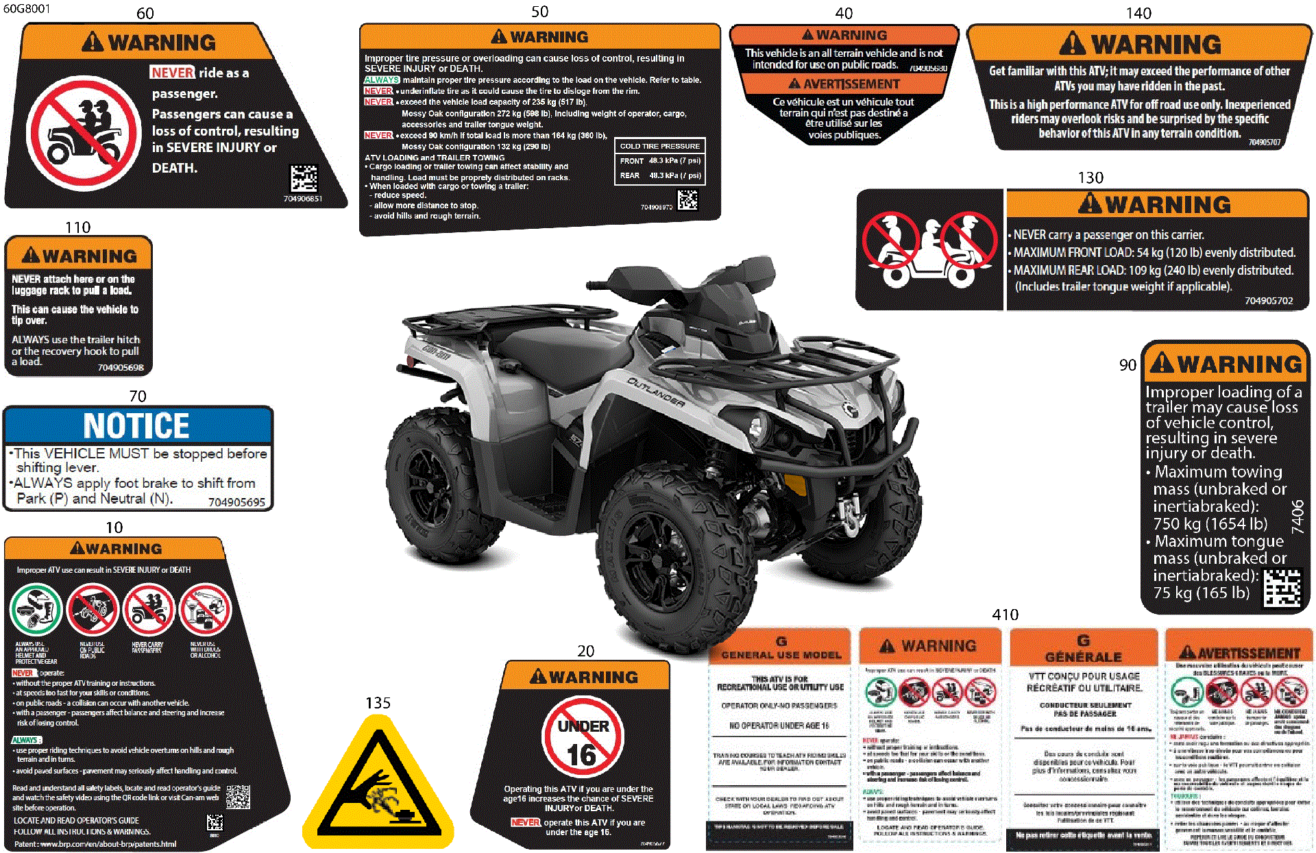 An Image of a Genuine Can-Am Parts Schematic Diagram showing the schematic - BODY - WARNING DECALS