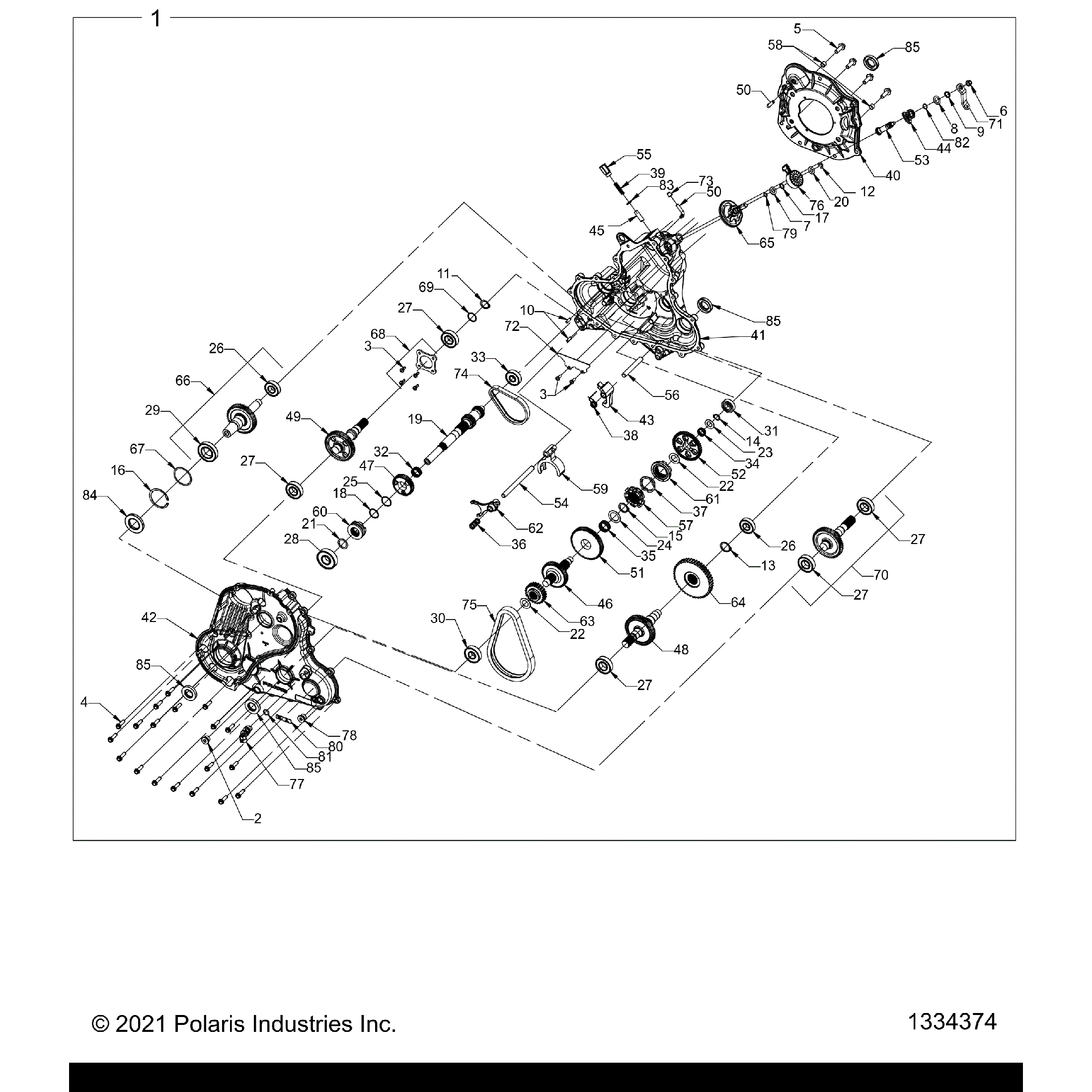 An Image of a Genuine Polaris Parts Schematic Diagram showing the schematic - DRIVE TRAIN: MAIN GEARCASE - 2025 POLARIS SPORTSMAN TOURING XP 1000