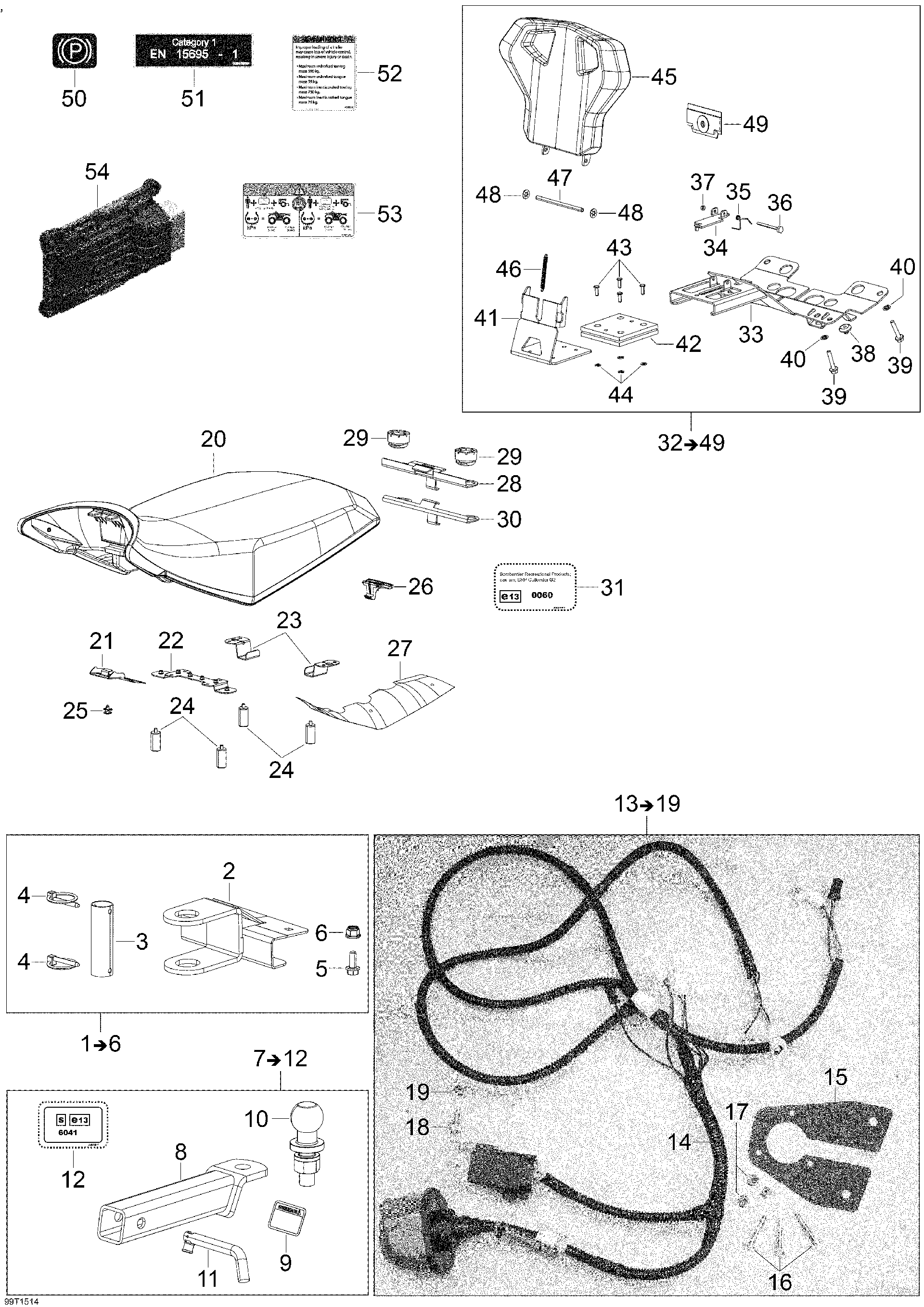 An Image of a Genuine Can-Am Parts Schematic Diagram showing the schematic - T3 PARTS _99T1514