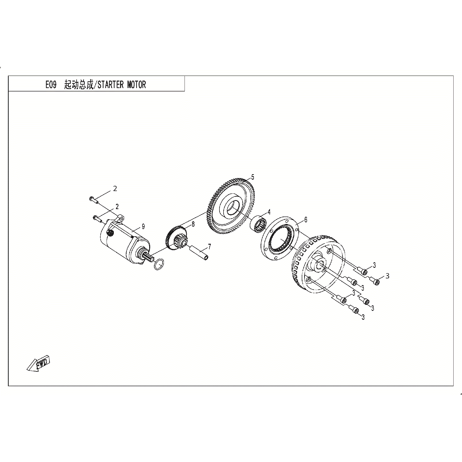 An Image of a Genuine CFMOTO Parts Schematic Diagram showing the schematic - STARTER MOTOR - 2017 CFMOTO ZFORCE 500