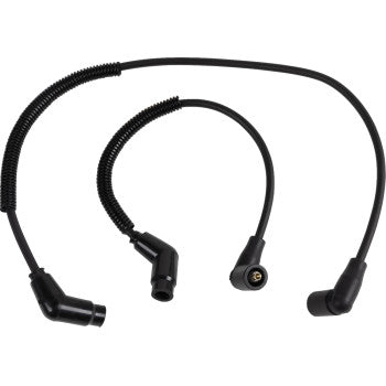 Set of two black spark plug wires with rubber connectors and protective coil sleeves for Can Am vehicles.
