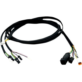 The Indian Handlebar Extension Harness 15 by Namz is a black automotive wiring harness with multiple connectors and exposed colored wires at both ends, made for electrical connections in Indian motorcycle models.