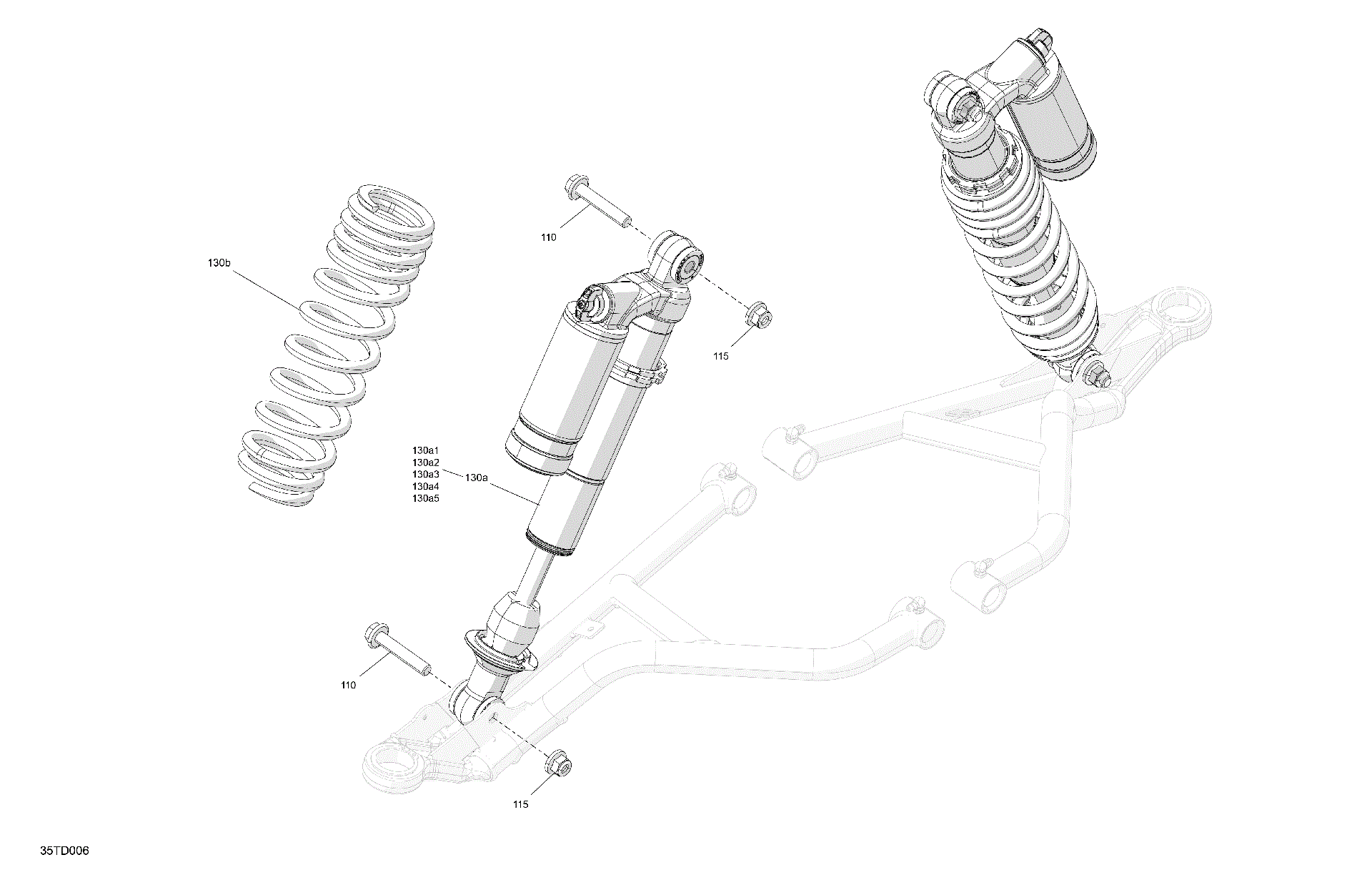 An Image of a Genuine Can-Am Parts Schematic Diagram showing the schematic - SUSPENSION - FRONT SHOCKS