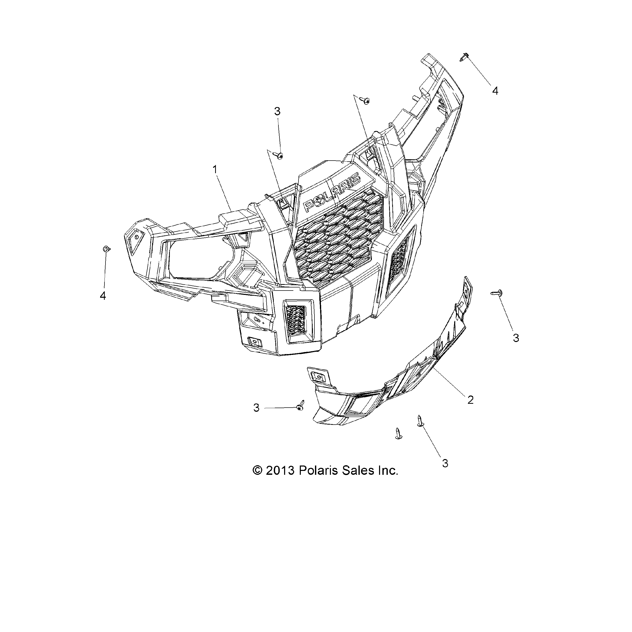 An Image of a Genuine Polaris Parts Schematic Diagram showing the schematic - BODY: BUMPER FRONT - 2016 POLARIS ACE 570 EFI