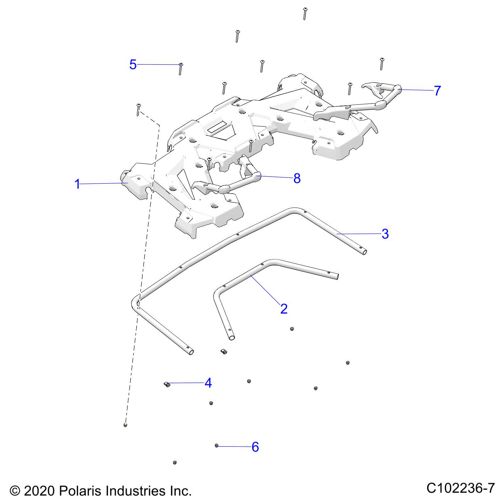 An Image of a Genuine Polaris Parts Schematic Diagram showing the schematic - BODY: REAR RACK and HAND GRIPS - 2024 POLARIS SPORTSMAN TOURING 570 EPS