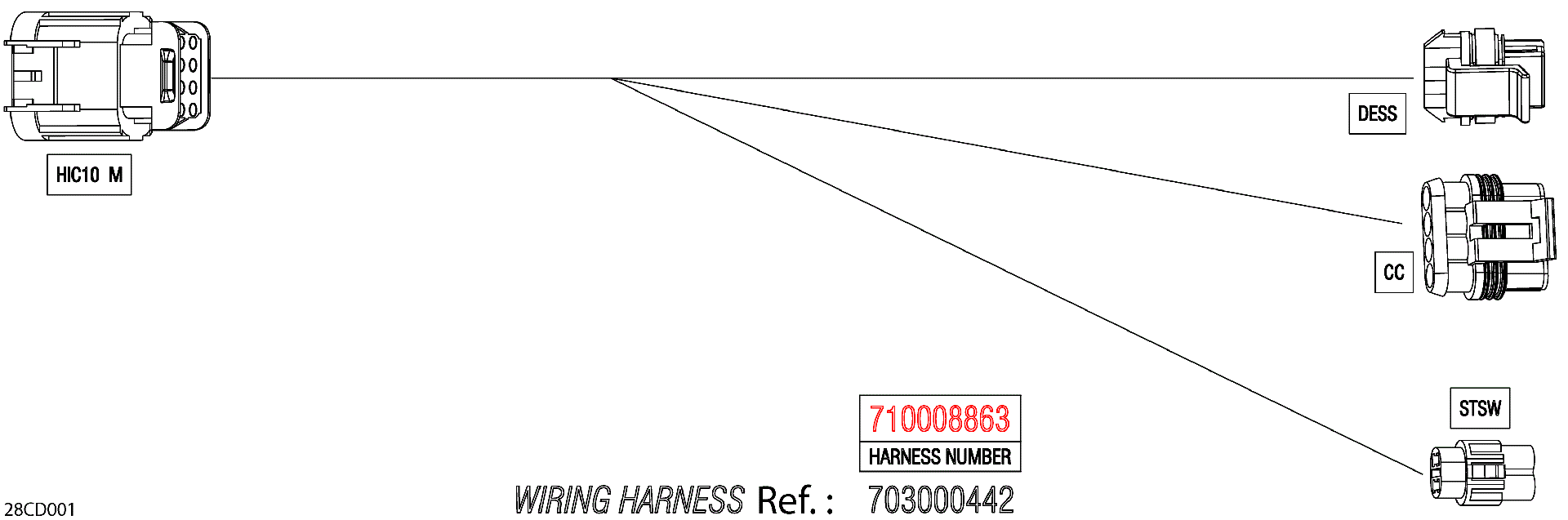 An Image of a Genuine Can-Am Parts Schematic Diagram showing the schematic - ELECTRIC - KEY WIRING HARNESS - 710008863
