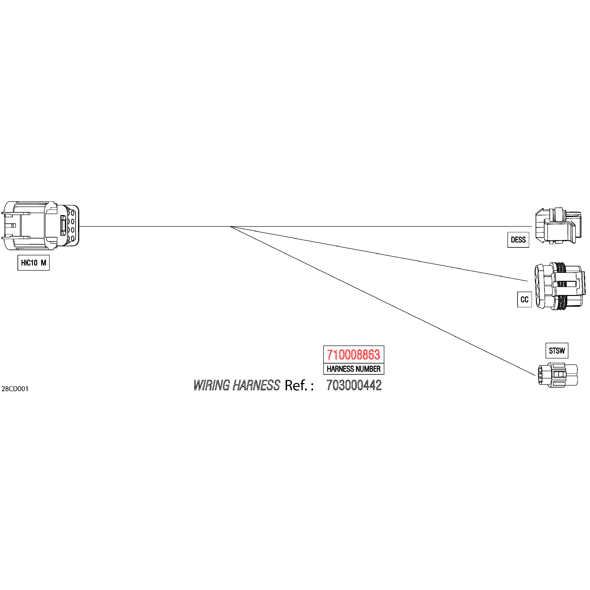 An Image of a Genuine Can-Am Parts Schematic Diagram showing the schematic - ELECTRIC - KEY WIRING HARNESS - 710008863