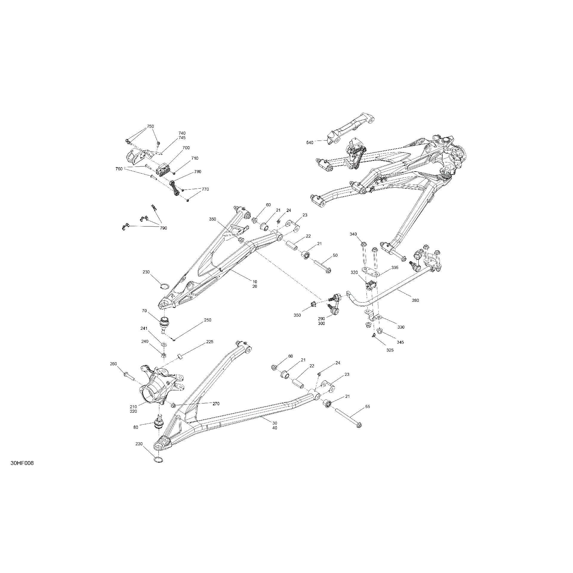 An Image of a Genuine Can-Am Parts Schematic Diagram showing the schematic - SUSPENSION - FRONT COMPONENTS