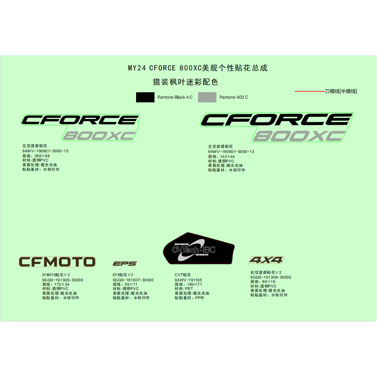 An Image of a genuine CFMOTO Parts Schematic Diagram showing the group - DECAL - 2024 CFMOTO CFORCE 800 XC