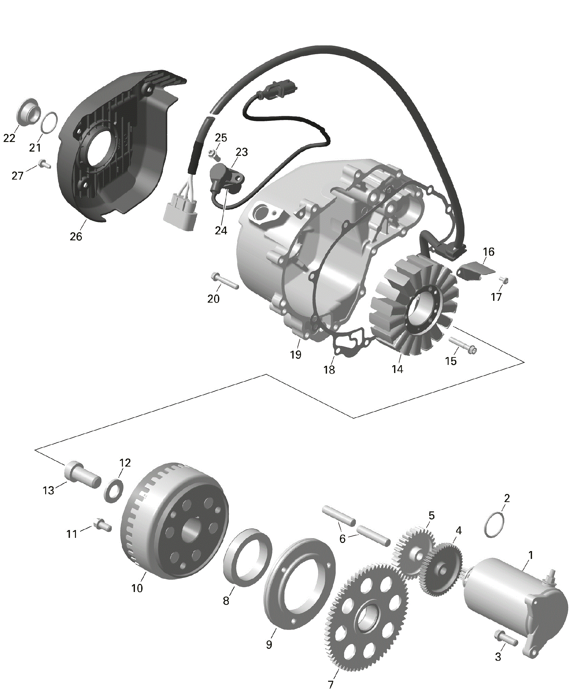 An Image of a Genuine Can-Am Parts Schematic Diagram showing the schematic - ROTAX - MAGNETO AND ELECTRIC STARTER