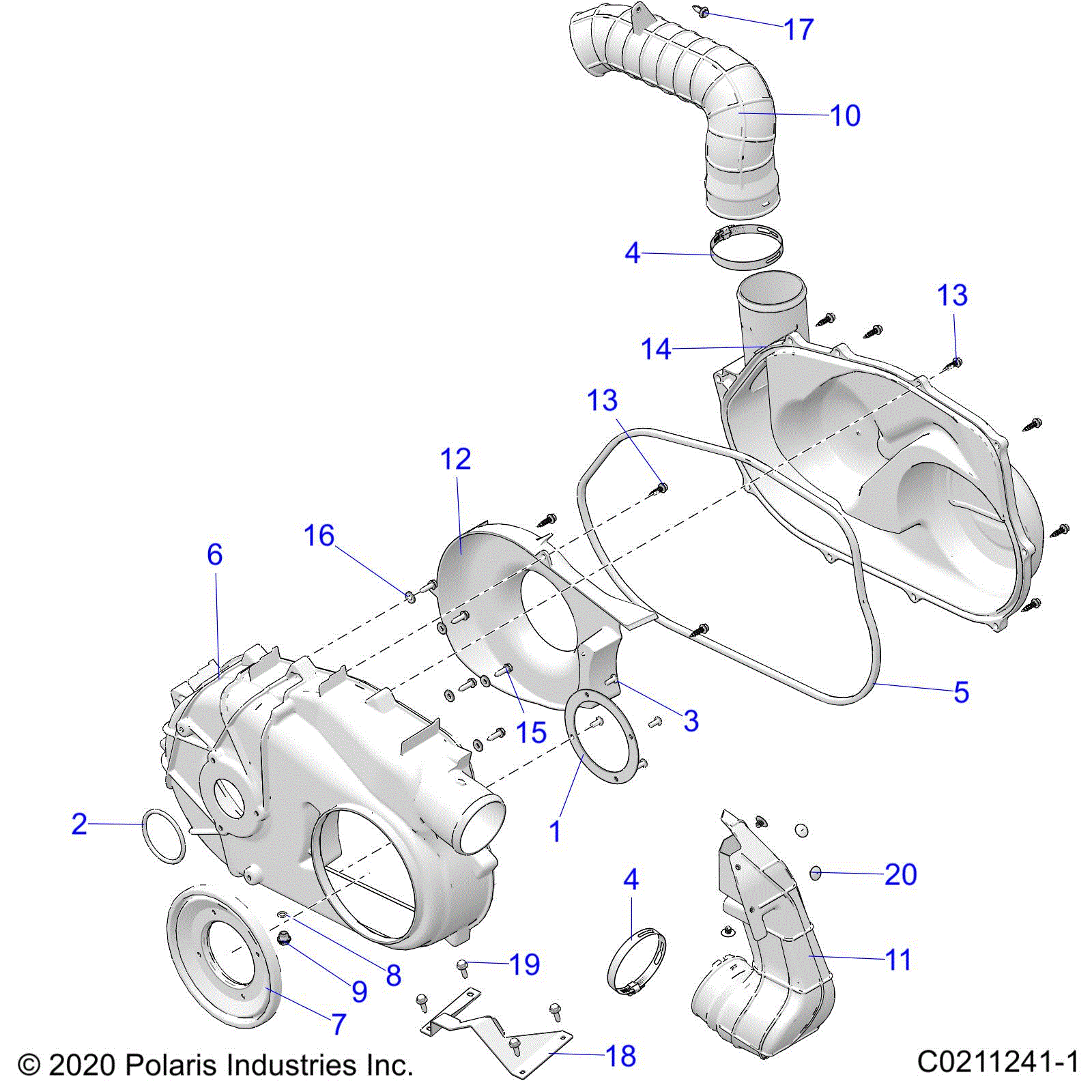 An Image of a Genuine Polaris Parts Schematic Diagram showing the schematic - BODY: CLUTCH COVER - 2023 POLARIS SPORTSMAN 570 TRAIL EBS LE RC