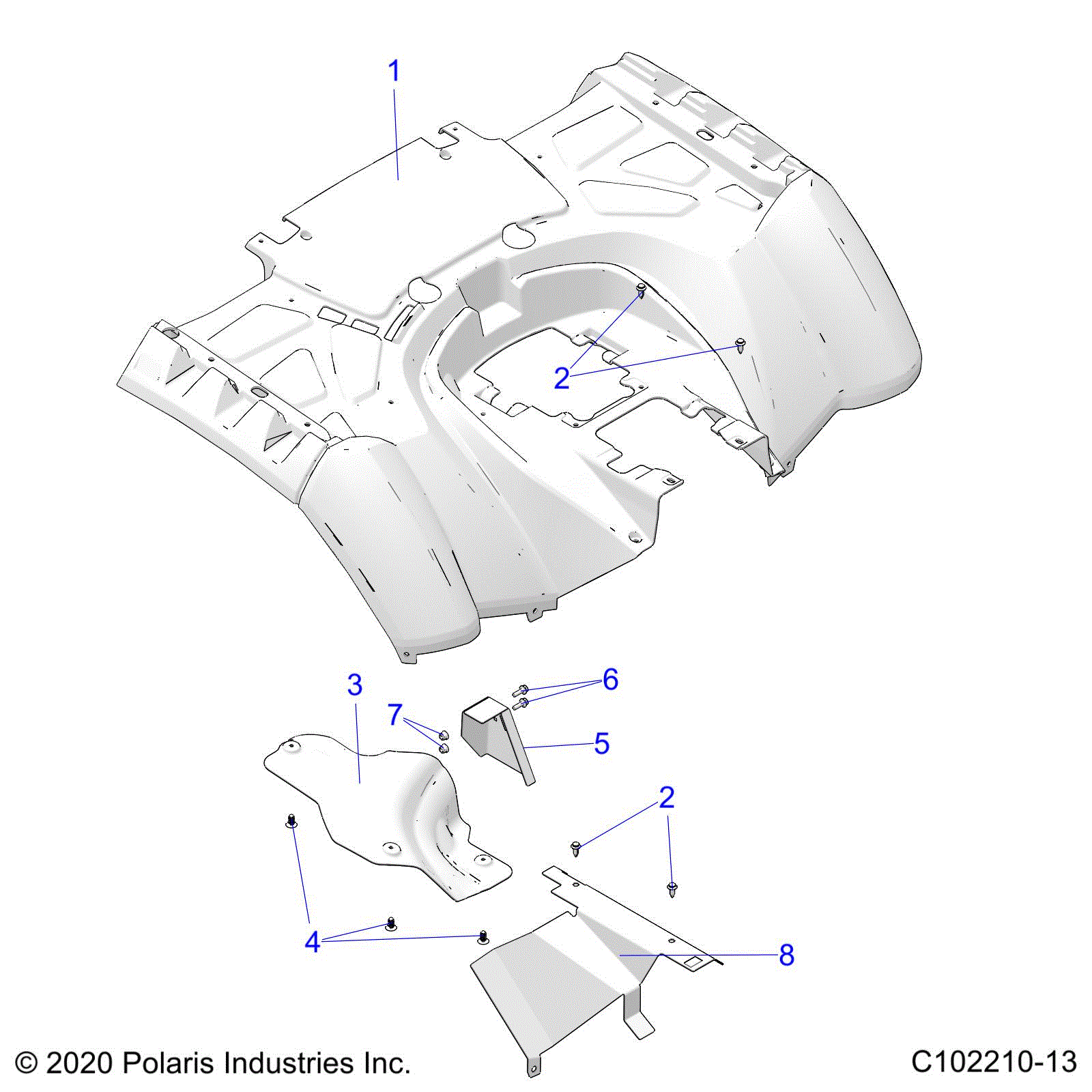 An Image of a Genuine Polaris Parts Schematic Diagram showing the schematic - BODY: REAR CAB - 2022 POLARIS SPORTSMAN XP 1000 HIGH LIFTER