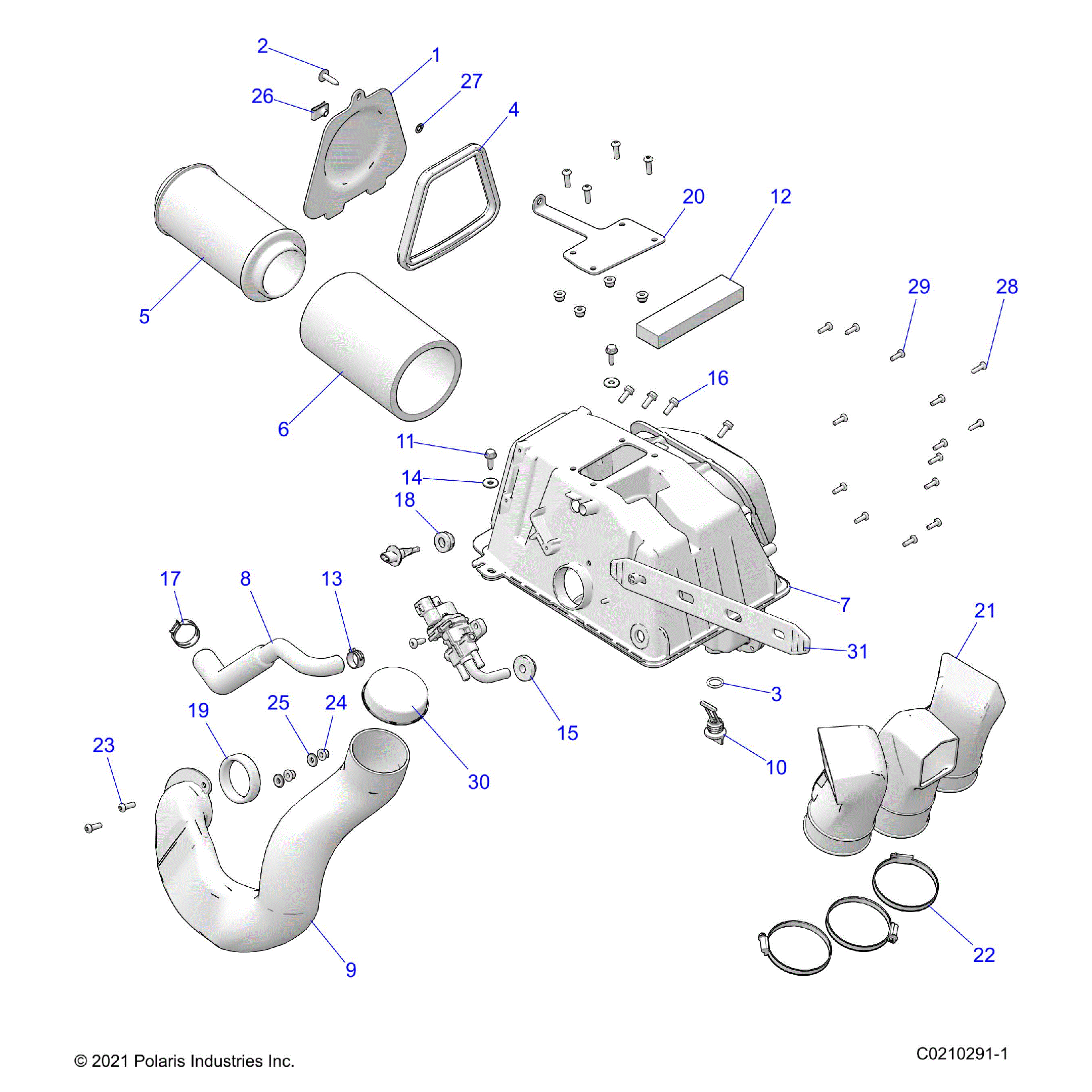 An Image of a Genuine Polaris Parts Schematic Diagram showing the schematic - ENGINE: AIR INTAKE - 2026 POLARIS SPORTSMAN 850 MUD 49S