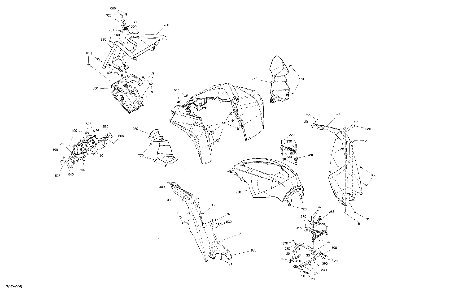 An Image of a Genuine Can-Am Parts Schematic Diagram showing the schematic - BODY - FRONT SECTION