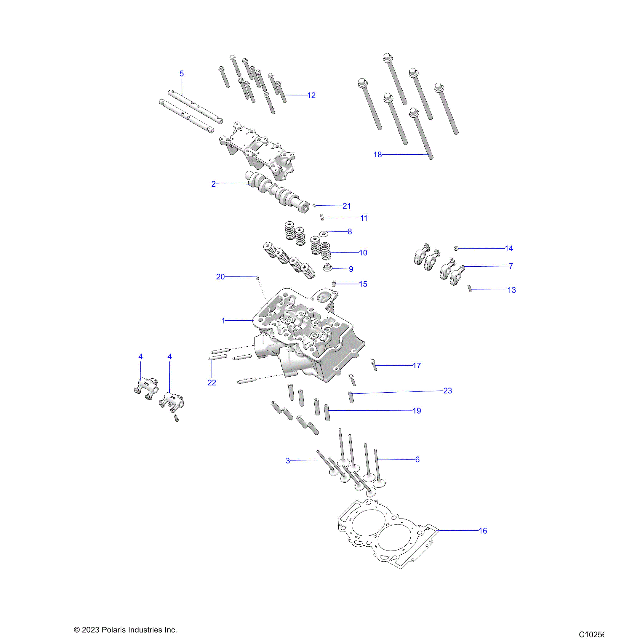 An Image of a Genuine Polaris Parts Schematic Diagram showing the schematic - ENGINE: CYLINDER HEAD CAM and VALVES - 2025 POLARIS SCRAMBLER XP 1000 55 LLP 49S