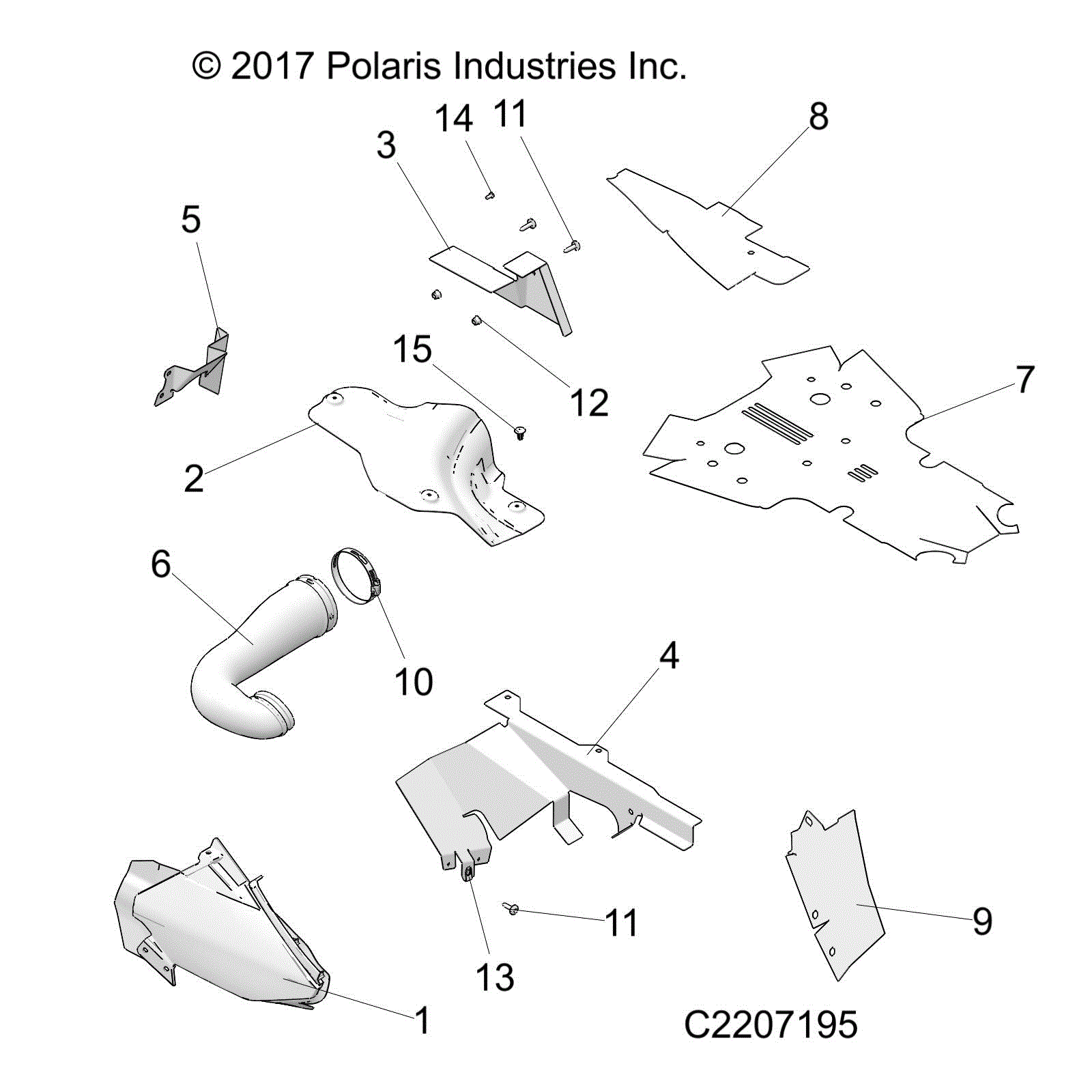 An Image of a Genuine Polaris Parts Schematic Diagram showing the schematic - BODY: PANELS THERMAL SHIELDS - 2016 POLARIS SPORTSMAN 850 HIGH LIFTER