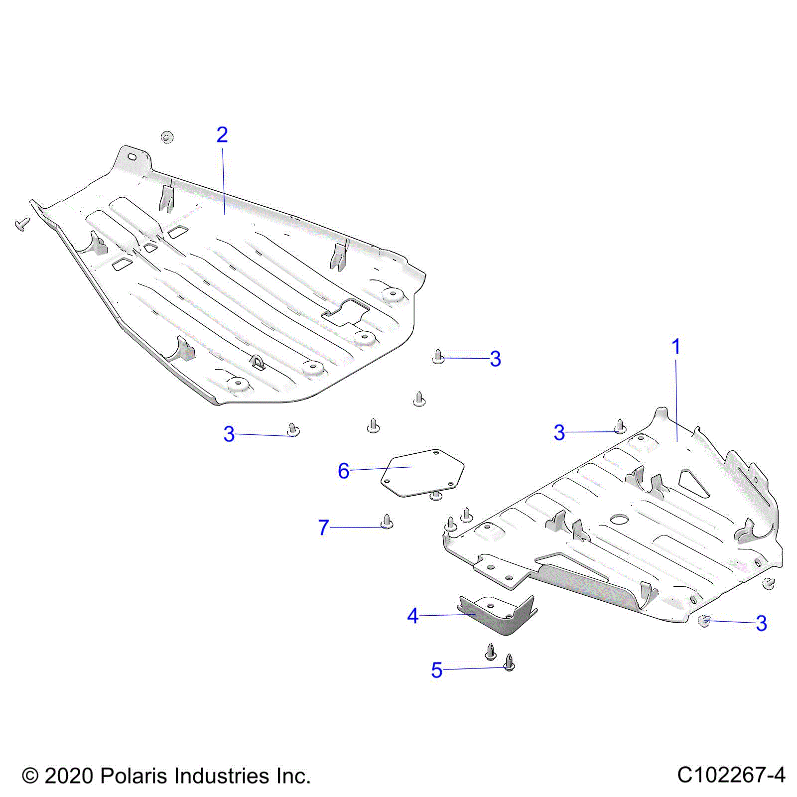 An Image of a Genuine Polaris Parts Schematic Diagram showing the schematic - BODY: SKID PLATES - 2022 POLARIS SPORTSMAN TOURING XP 1000 48"