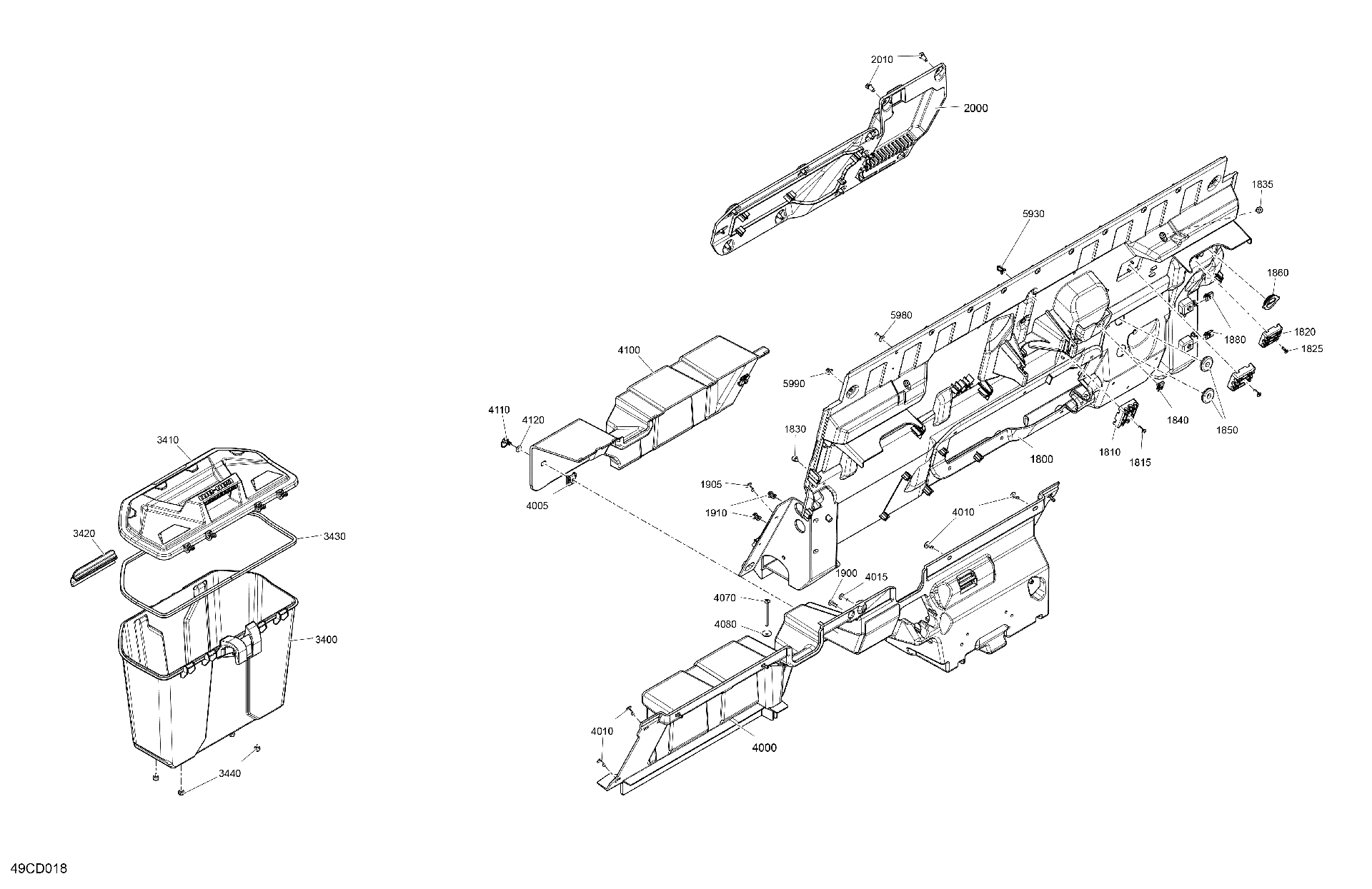An Image of a Genuine Can-Am Parts Schematic Diagram showing the schematic - CAB INTERIOR - BACK WALL