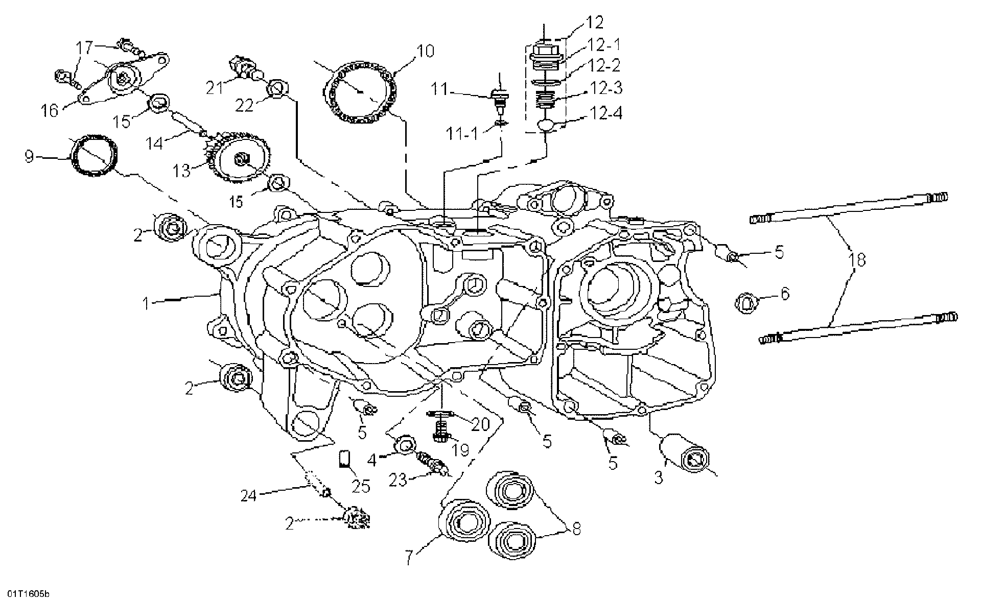 An Image of a Genuine Can-Am Parts Schematic Diagram showing the schematic - CRANKCASE LEFT
