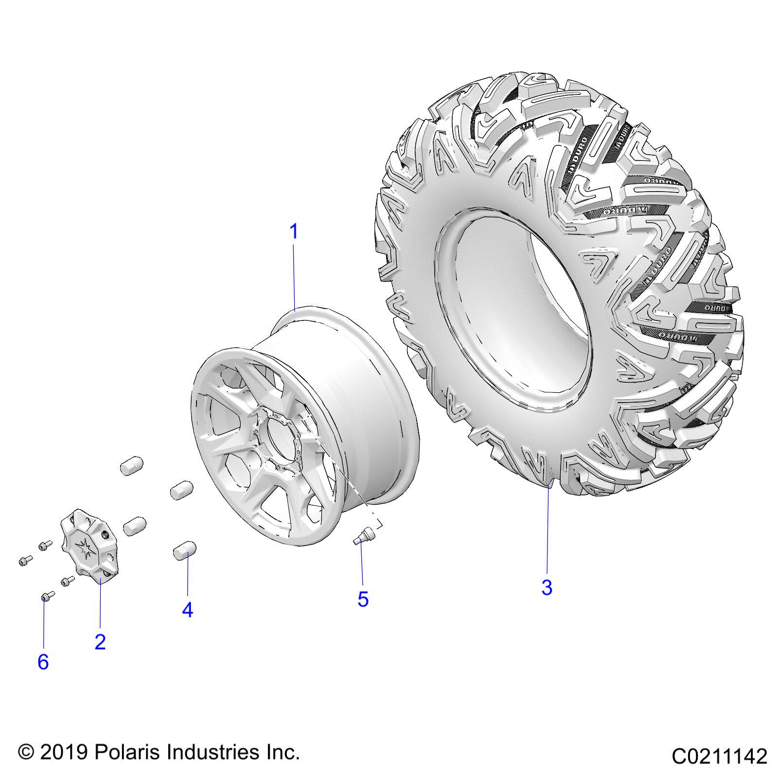 An Image of a Genuine Polaris Parts Schematic Diagram showing the schematic - WHEELS: REAR - 2020 POLARIS SCRAMBLER XP 1000 55"