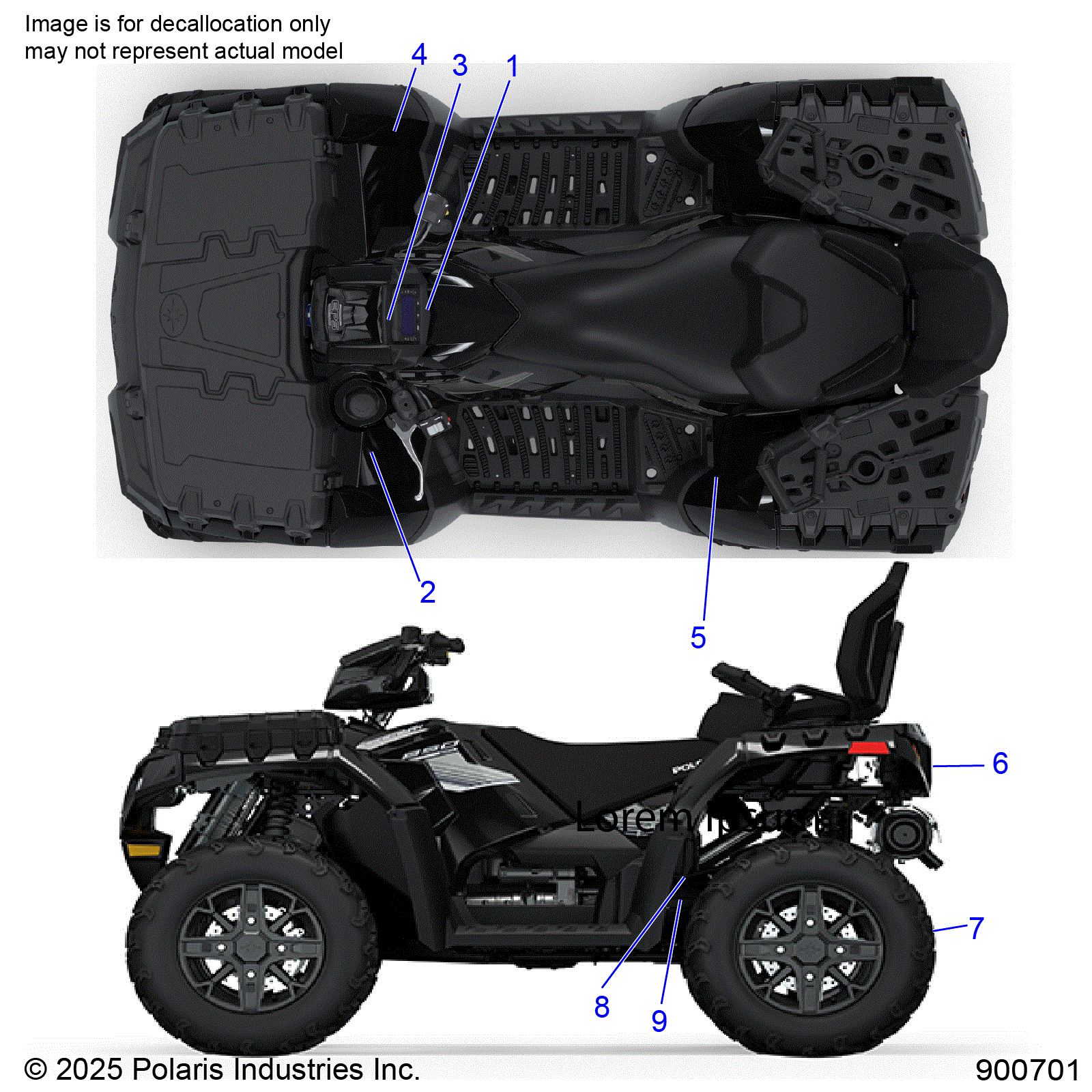 An Image of a Genuine Polaris Parts Schematic Diagram showing the schematic - BODY: DECALS STANDARD - 2026 POLARIS SPORTSMAN TOURING 850 48"