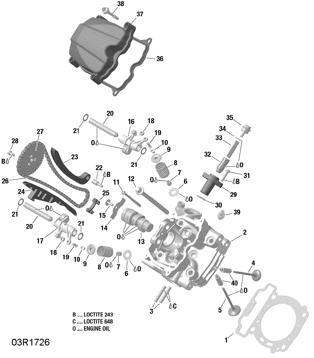 An Image of a Genuine Can-Am Parts Schematic Diagram showing the schematic - CYLINDER HEAD FRONT - HD8