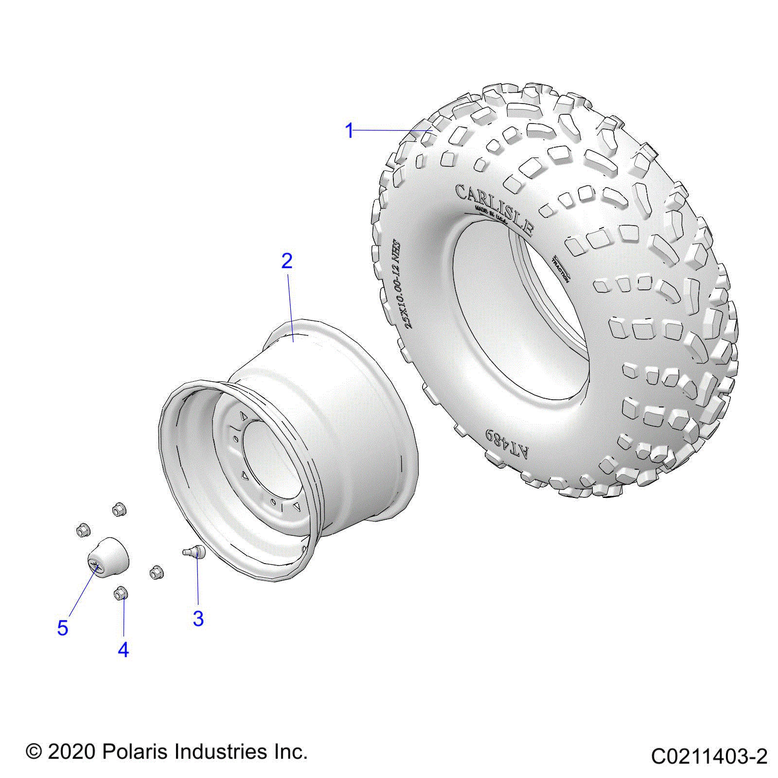 An Image of a Genuine Polaris Parts Schematic Diagram showing the schematic - WHEELS: REAR TIRE - 2022 POLARIS SPORTSMAN 570 UTILITY LE