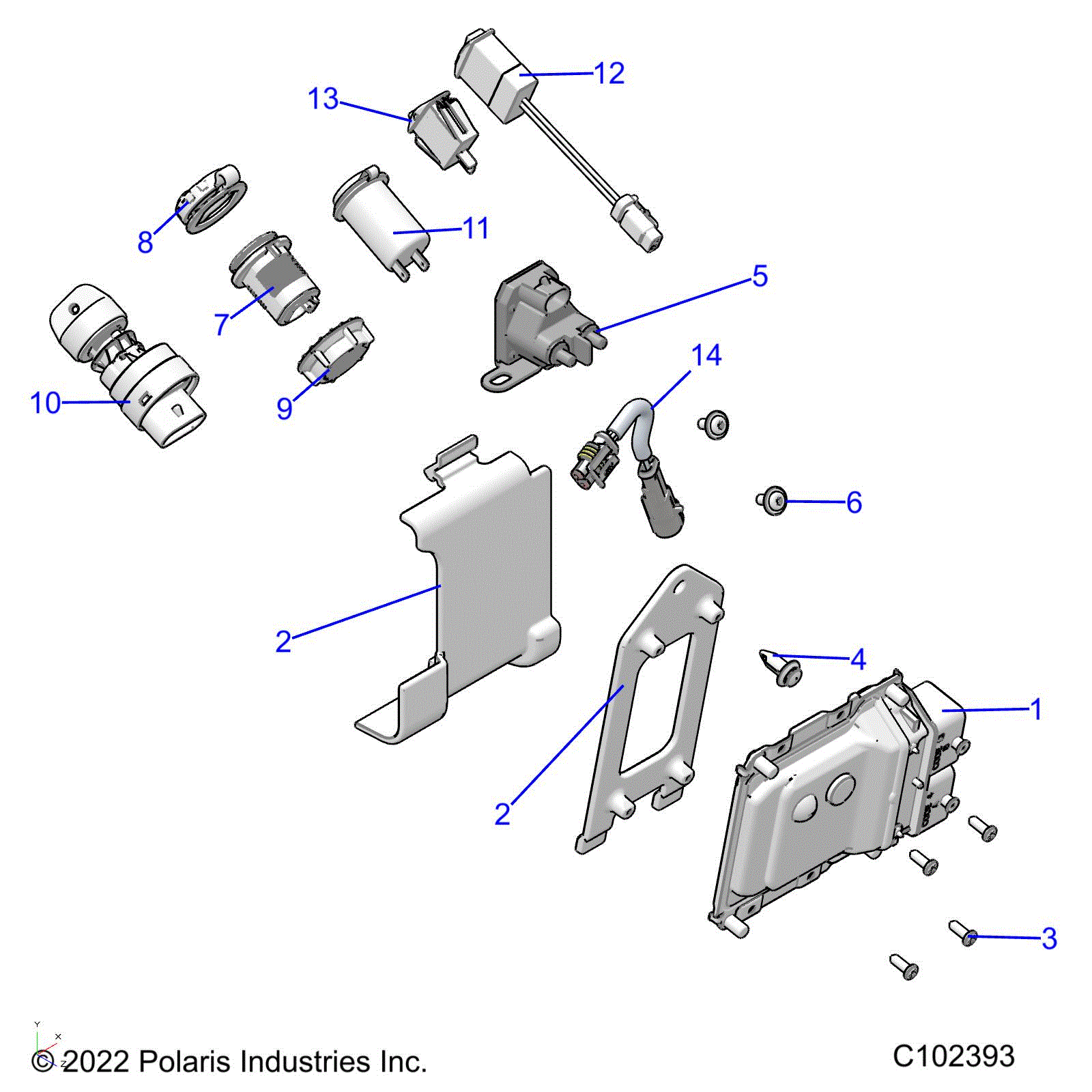 An Image of a Genuine Polaris Parts Schematic Diagram showing the schematic - ELECTRICAL: SWITCHES SENSORS and ECM - 2022 POLARIS SPORTSMAN 570 UTILITY LE