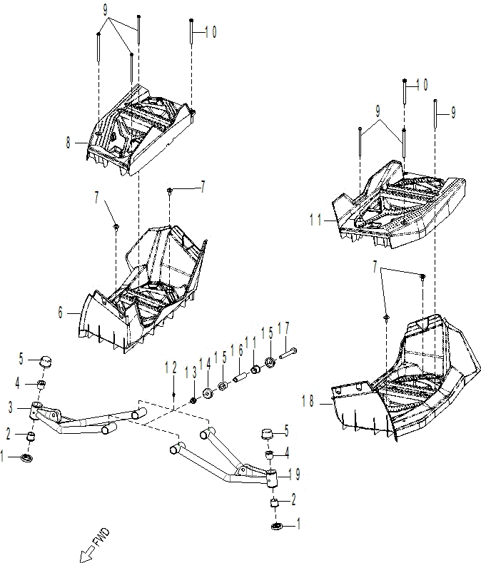 An Image of a Genuine Can-Am Parts Schematic Diagram showing the schematic - SUSPENSION - SWING ARM-FOOTREST