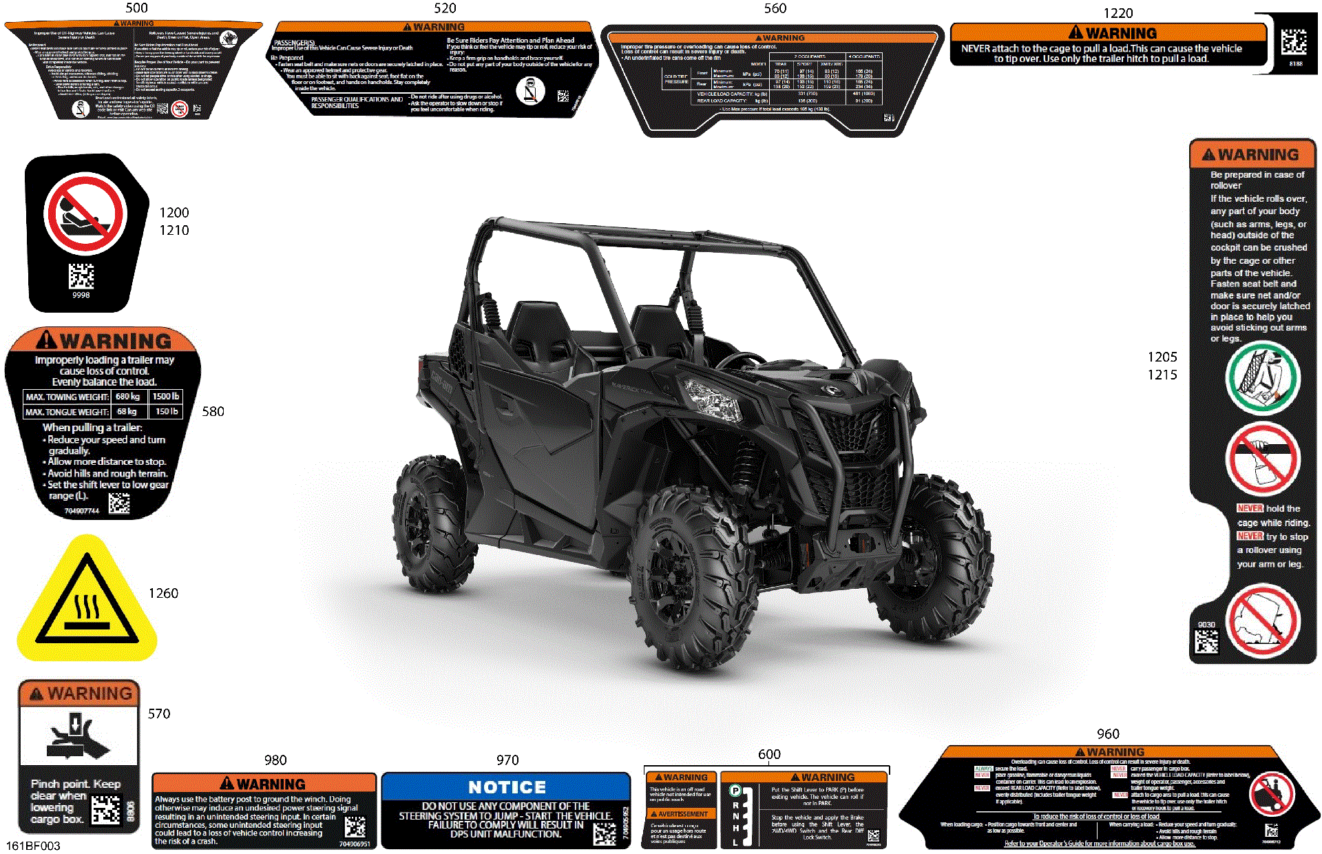 An Image of a Genuine Can-Am Parts Schematic Diagram showing the schematic - BODY - WARNING DECALS